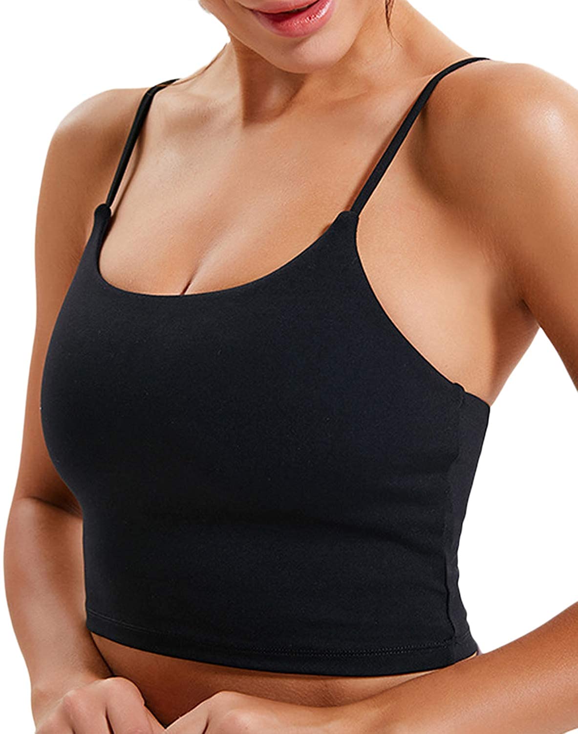 Price:$5.99 Adisputent Womens Sports Bra Longline Camisole Crop Tank Tops Seamless Fitness Running Shirts Workout Yoga Padded Bra at Amazon Women’s Clothing store
