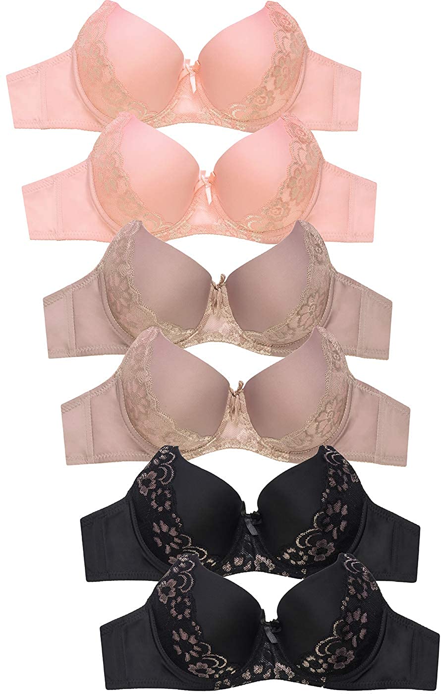 Price:$19.95 Women's Premium Lace Overlay Push Up Bra (6 Pack) at Amazon Women’s Clothing store