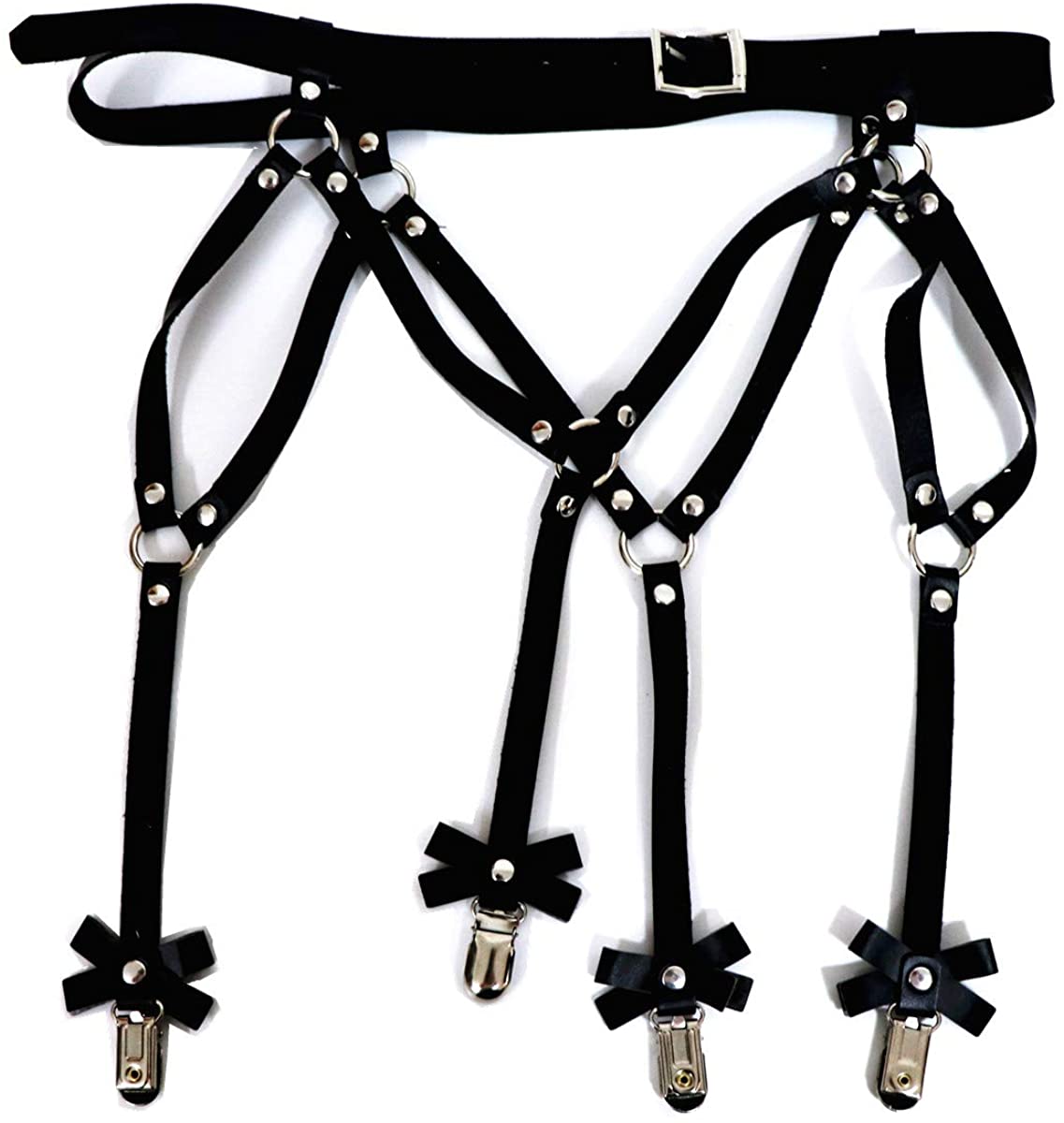 Price:$15.99    Adjustable Sexy Elasticity Leg Harness Garter Belts Punk Gothic Thigh Ring Garter with Metal Clip (Black with 4 Clips)  Clothing