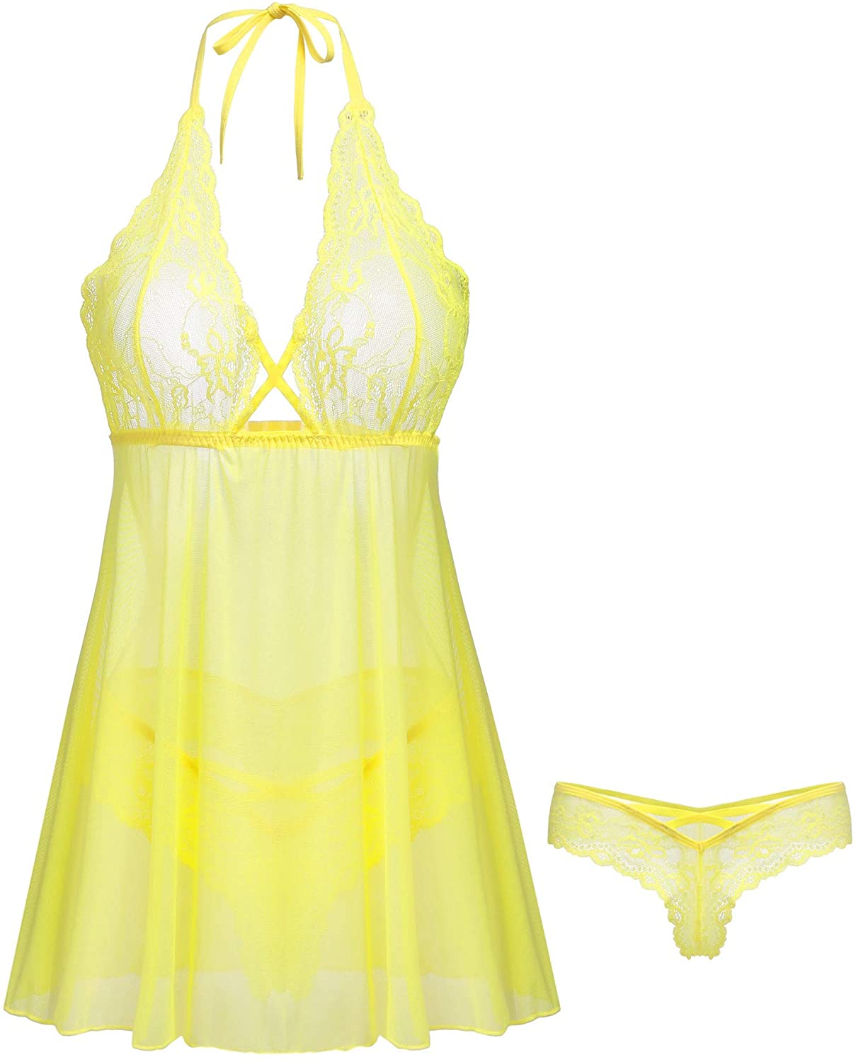 Price:$16.99 Amorbella Lace Nightgown Babydoll Lingerie Sexy Baby doll Set for Womens(Yellow, Small) at Amazon Women’s Clothing store