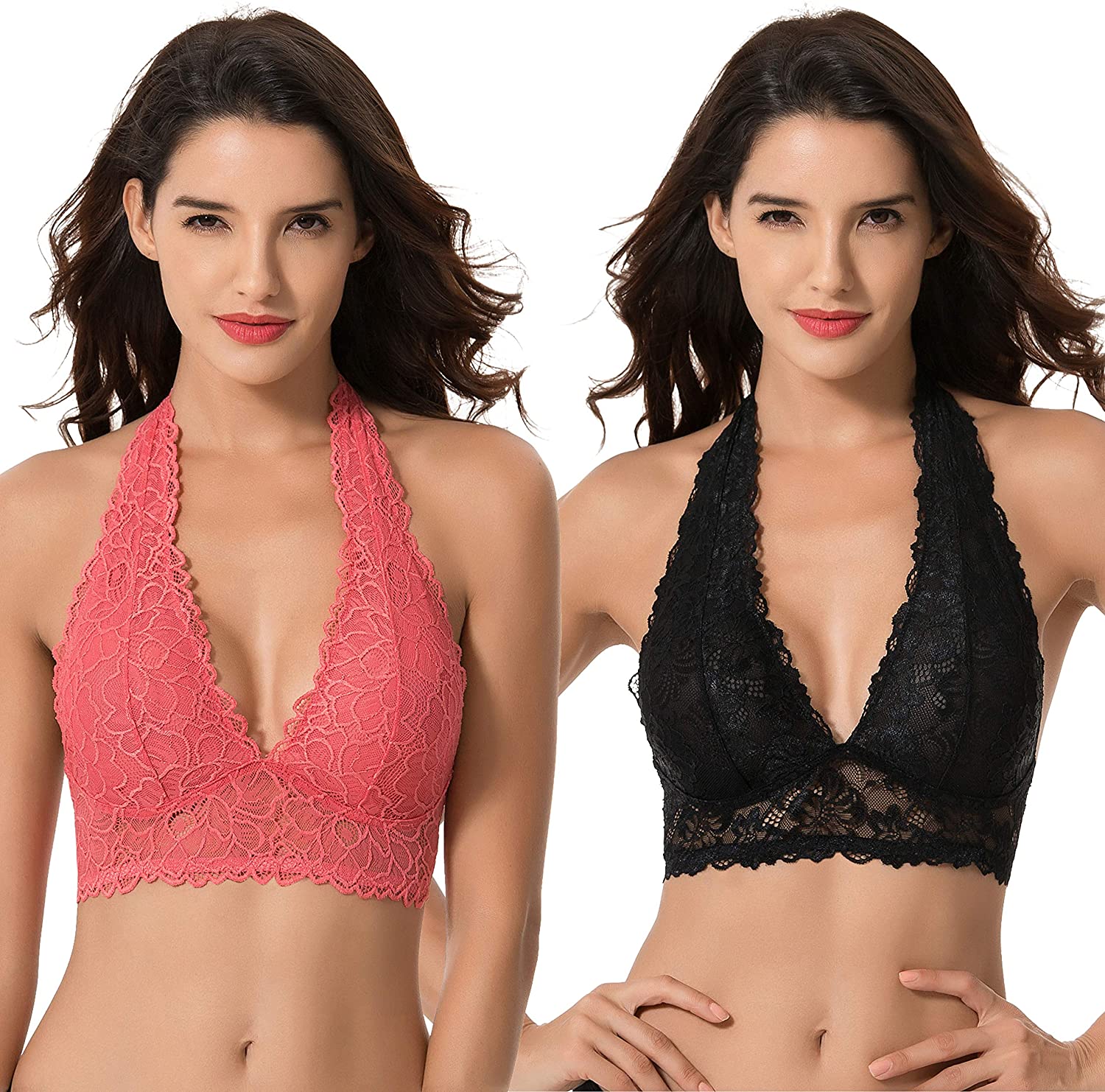 Price:$24.99 Curve Muse Plunge Bralette with Floral Lace-2pack-BLACK, Rose-XXL at Amazon Women’s Clothing store