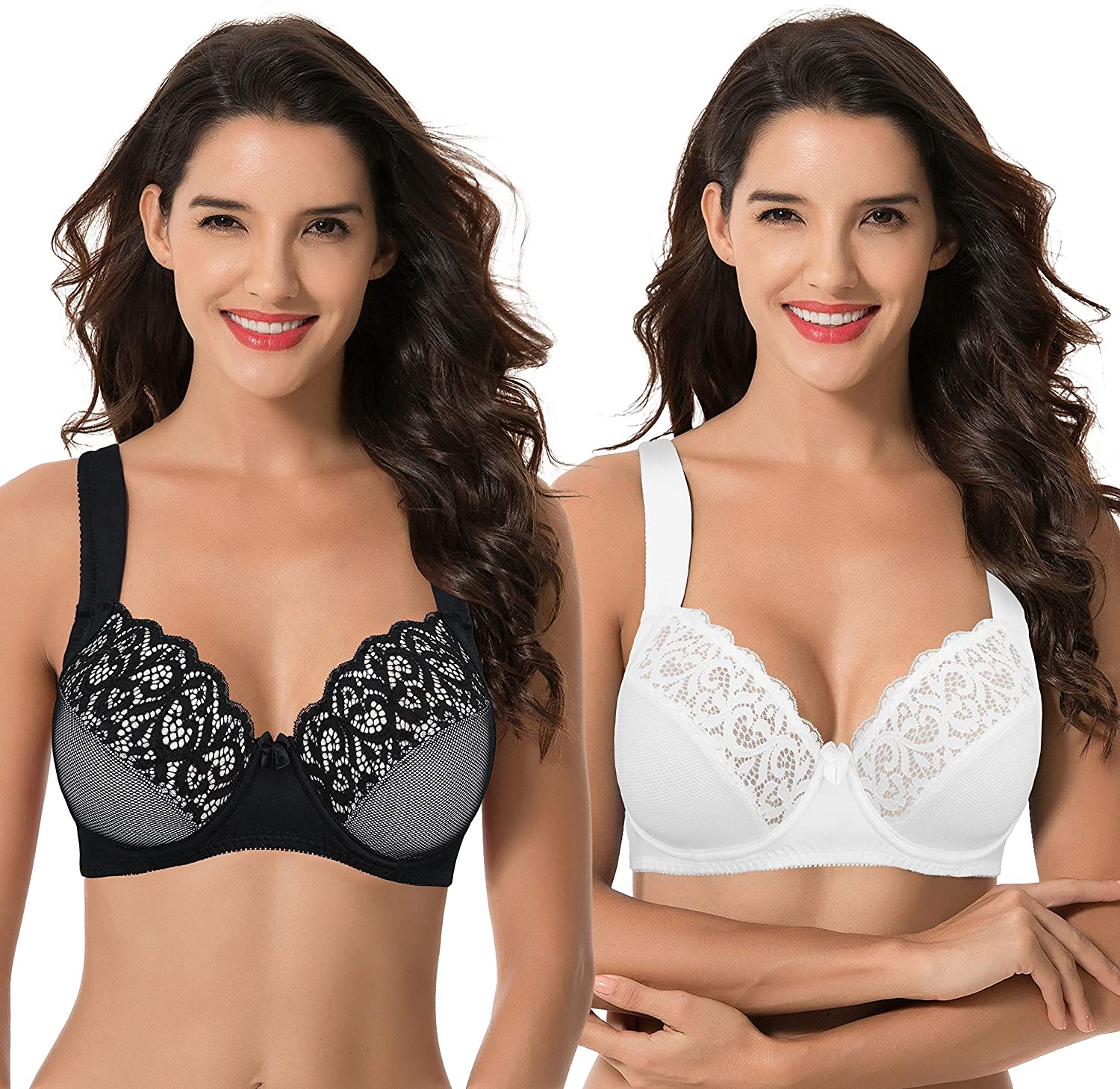 Price:$0.00 Curve Muse Plus Size Unlined Underwire Lace Bra with Padded Shoulder Straps- Black, White- Size 36D at Amazon Women’s Clothing store