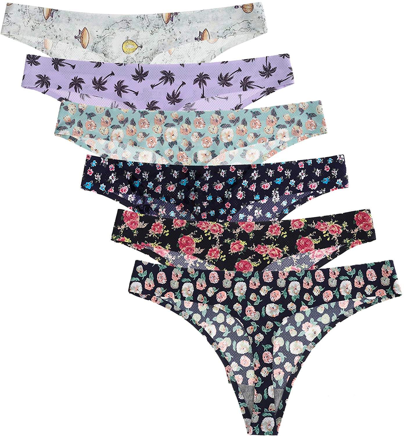Price:$18.99    BIONEK Womens Seamless Thongs Printed Sexy Lingerie Tagless Panties Cheeky Underwear G-String T-Back Pack of 6  Clothing