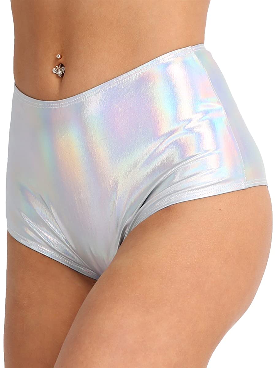 Price:$10.49 YiZYiF Women's Metallic High Waisted Booty Shorts Rave Dance Zipper Underpants at Amazon Women’s Clothing store