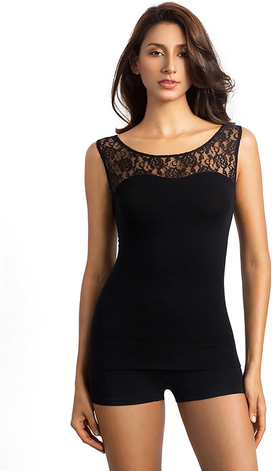 Price:$18.99 MD Lace Tank Top for Women Sliming Camisole Undershirt Shapewear Body Shaper at Amazon Women’s Clothing store