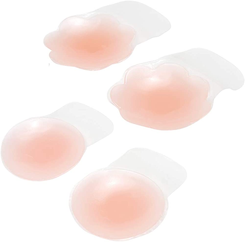 Price:$13.90 Breast Lift Silicone Nipplecovers, Reusable Invisible Adhesive Nipple Pasties, 3.94" Dia, (1 x Round + 1 x Flower) at Amazon Women’s Clothing store