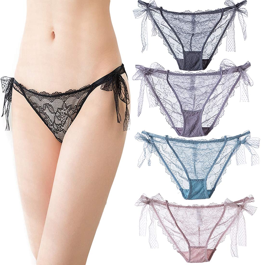 Price:$0.00    Women's Lace Tie Side Thong Adjustable G-String Panties String Lingerie (Multicolour)  Clothing