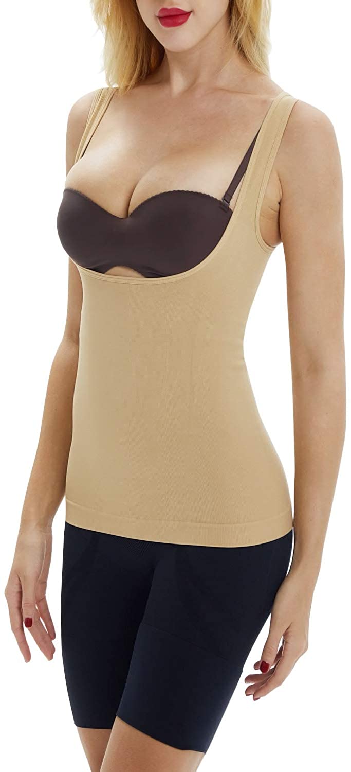 Price:$12.98 KHAYA Women's Baisc Layer Shapewear Tank Top Seamless Plus Shapewear Camisole Control Tops at Amazon Women’s Clothing store