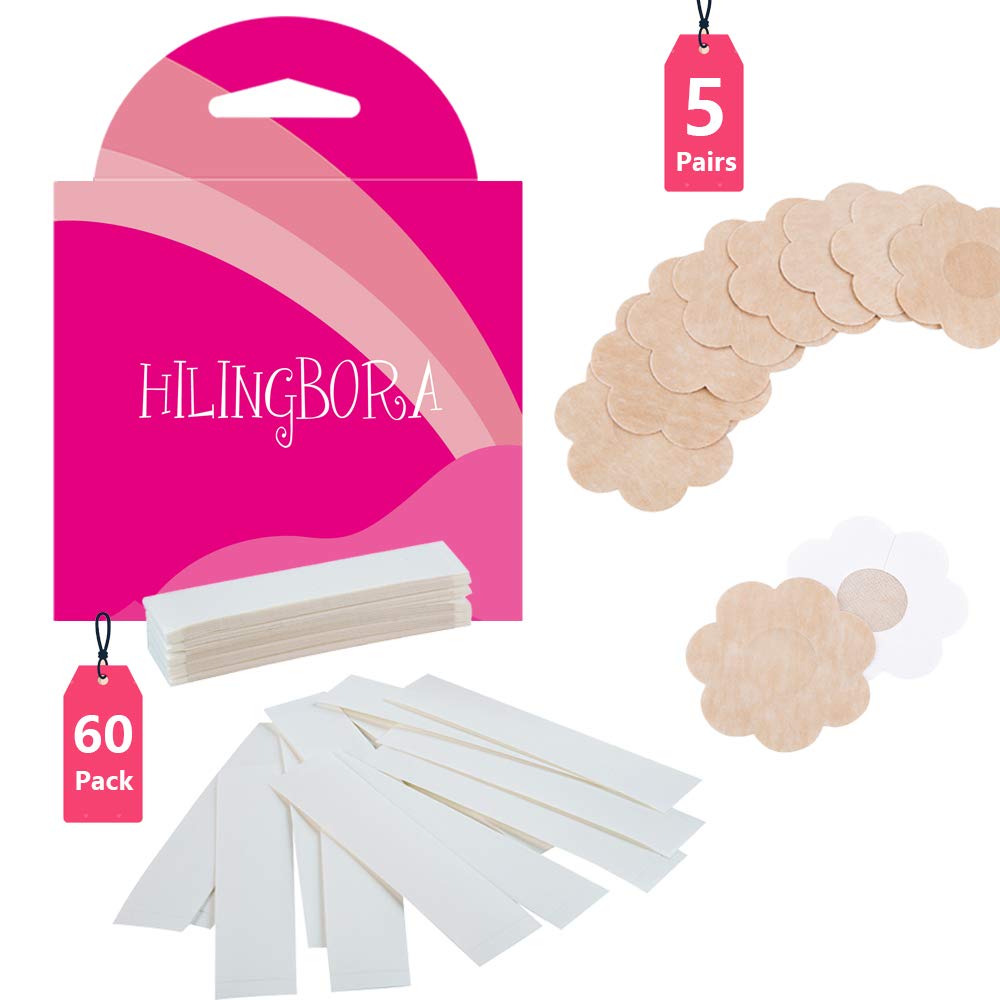 Price:$4.22     HILINGBORA Fashion Beauty Tape(60 pack) Double Sided For Fashion and Body ＆ Adhesive Bra Petal Tops (5 pairs Flower-shaped nipple covers)   Clothing