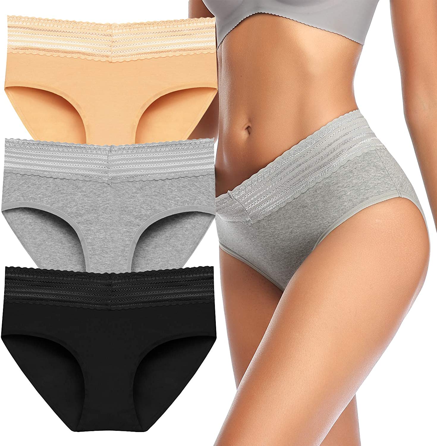 Price:$5.99 Cotton Women's Hipster Panties with Lace Waistband, Mid Rise No Muffin Top Full Coverage Underwear for Women at Amazon Women’s Clothing store