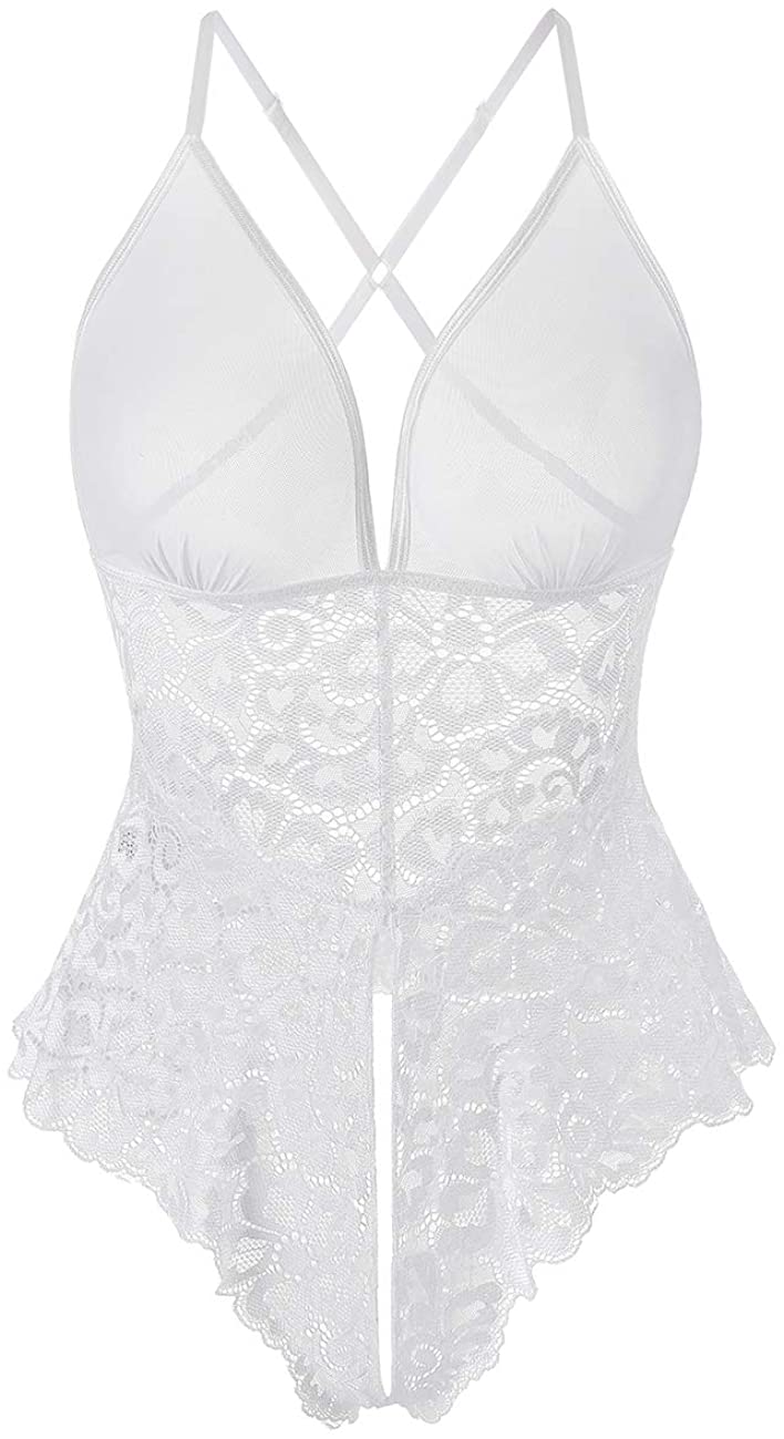 Price:$16.99 XSPICE Womens One Piece Teddy Lingerie Deep V Neck Lace Babydoll Mini Bodysuit Chemise Underwear at Amazon Women’s Clothing store