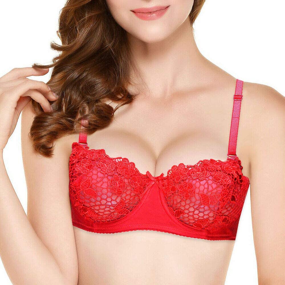 Price:$12.99 Vogue's Secret Women's Sexy Lace Mesh Unlined Bra Underwire Demi Cup Bralette at Amazon Women’s Clothing store