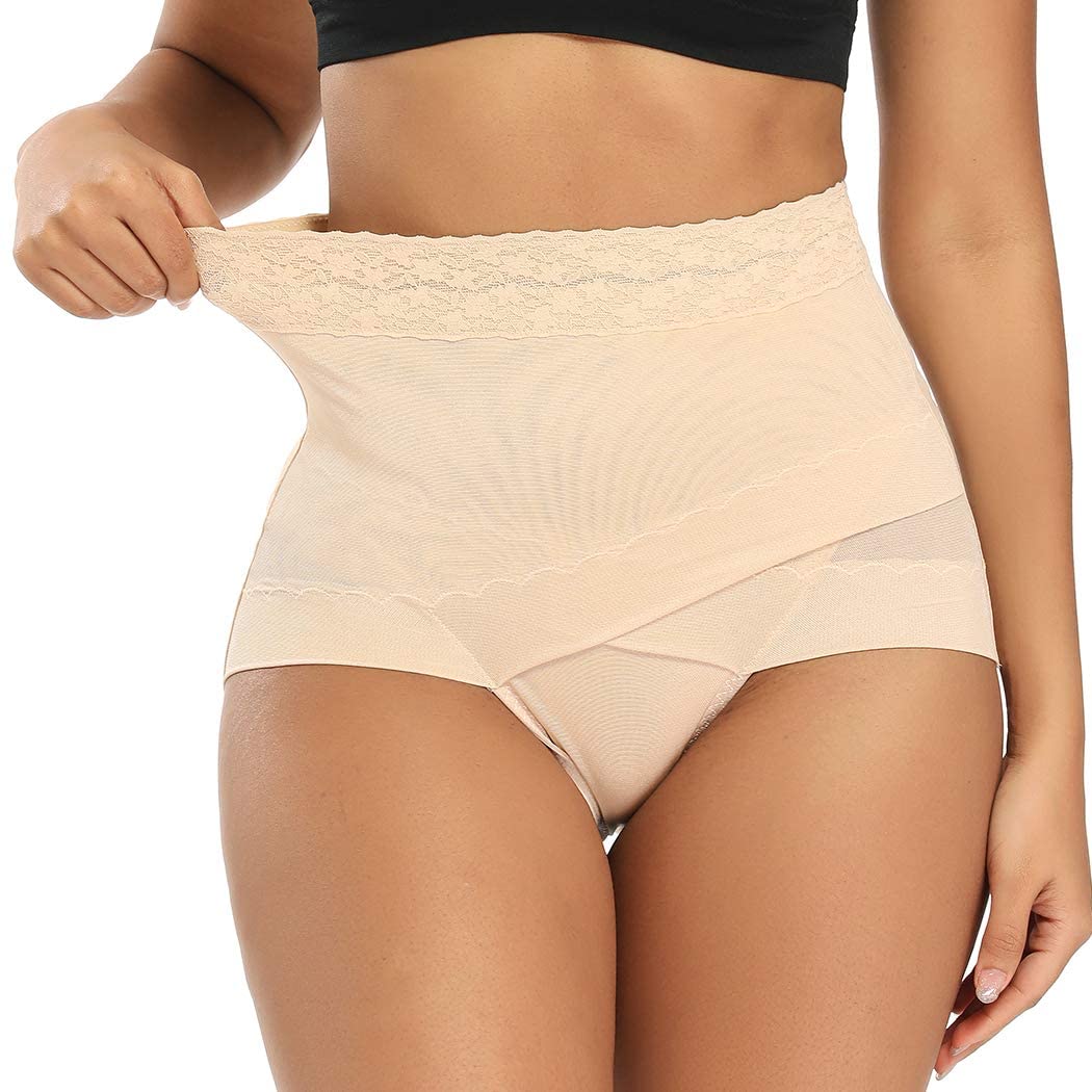 Price:$16.99 WOWENY Mid-Rise Tummy Control Shapewear Panties for Women Slimming Briefs Seamless Underwear Mesh Lace at Amazon Women’s Clothing store