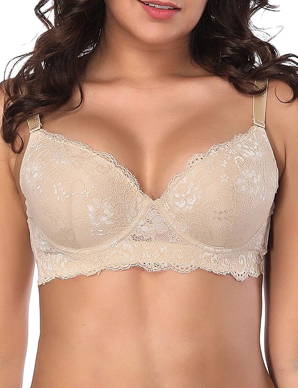 Price:$16.99 Lace Push Up Bra for Women Sexy Demi Cup Lightly Lined Underwire T-Shirt Bra at Amazon Women’s Clothing store
