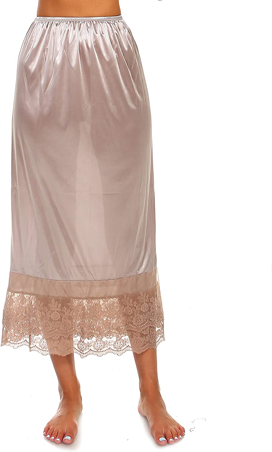Price:$22.99 Melody Long lace Satin Half Slip Skirt Extender -28" and 34" Length at Amazon Women’s Clothing store