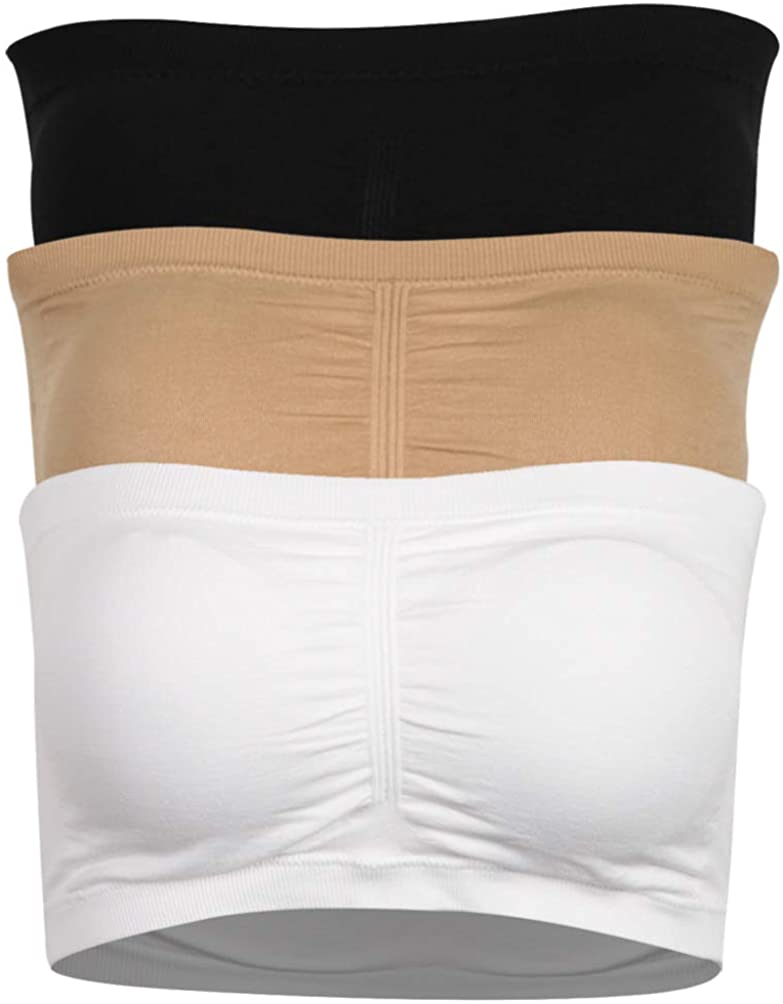 Price:$19.99 Time and River Womens Girls Padded Tube Top Bra Wireless Strapless Bandeau Stretch Seamless Crop Tube Tops 3 Packs Black Beige White, M at Amazon Women’s Clothing store