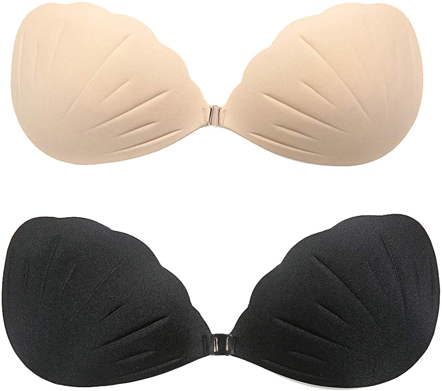 Price:$8.99 Women Push Up Strapless Sticky Plunge Bra Shells Shape Invisible Reusable Lift Self Adhesive Bra at Amazon Women’s Clothing store