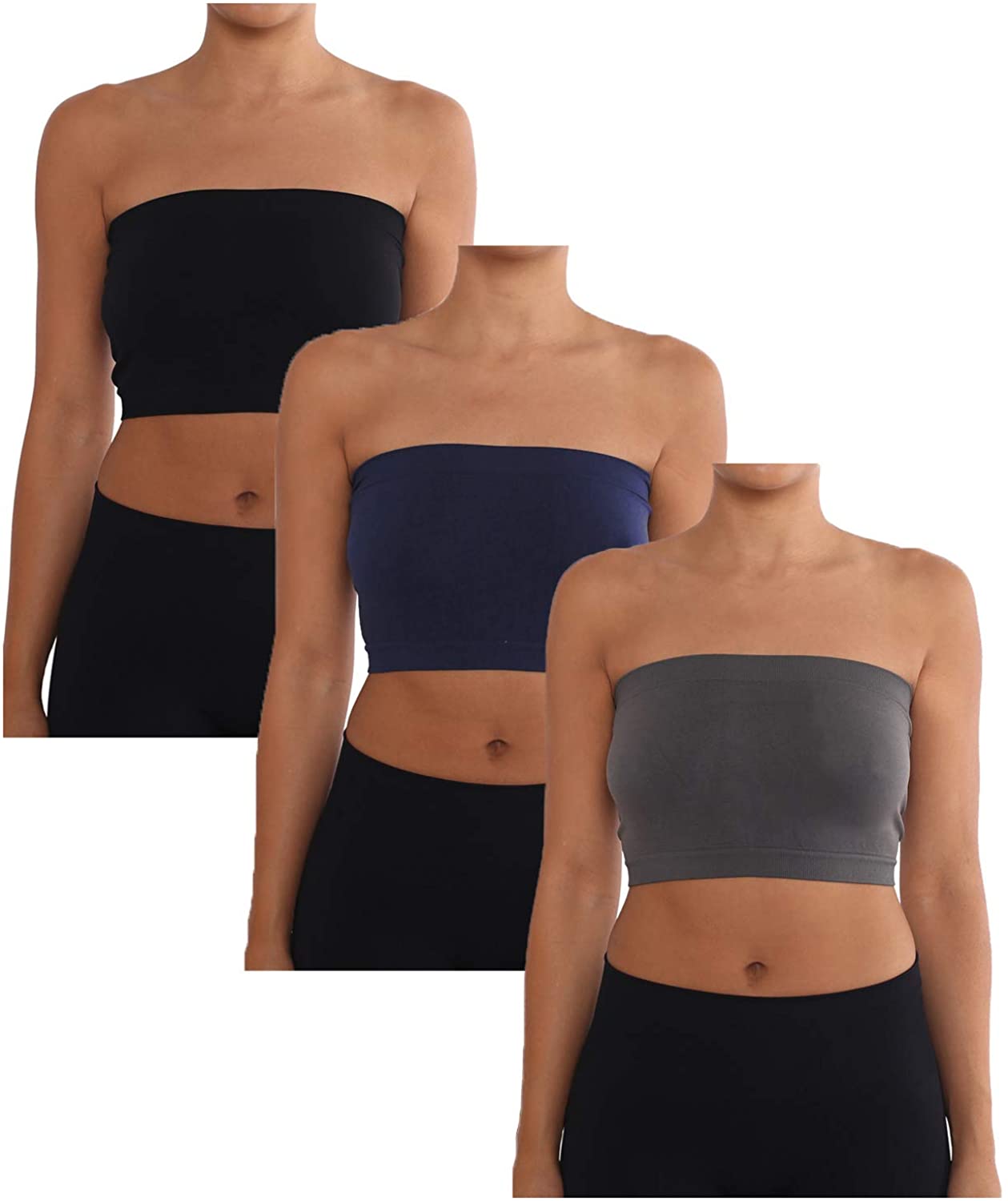 Price:$12.95 AEKO Women's Combo Pack One Size Strapless Base Bra Layer Bandeau Seamless Tube Top Regular and Plus Sizes at Amazon Women’s Clothing store