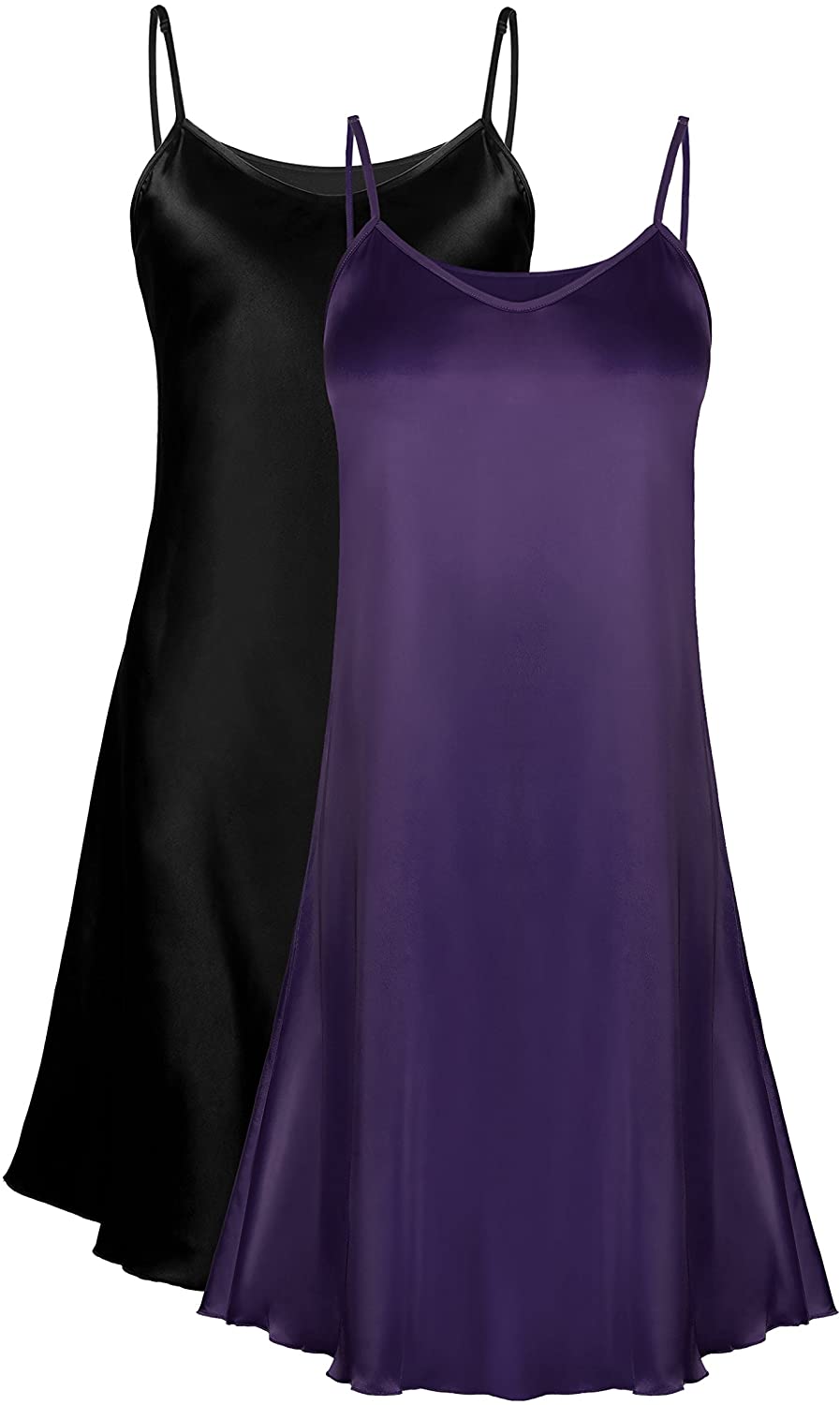Price:$15.99 Genuwin 2 Pack Women’s Satin Full Slip Dress Chemise Sleepshirt Nightgowns for Women S~2XL （Black+Plum, Small） at Amazon Women’s Clothing store