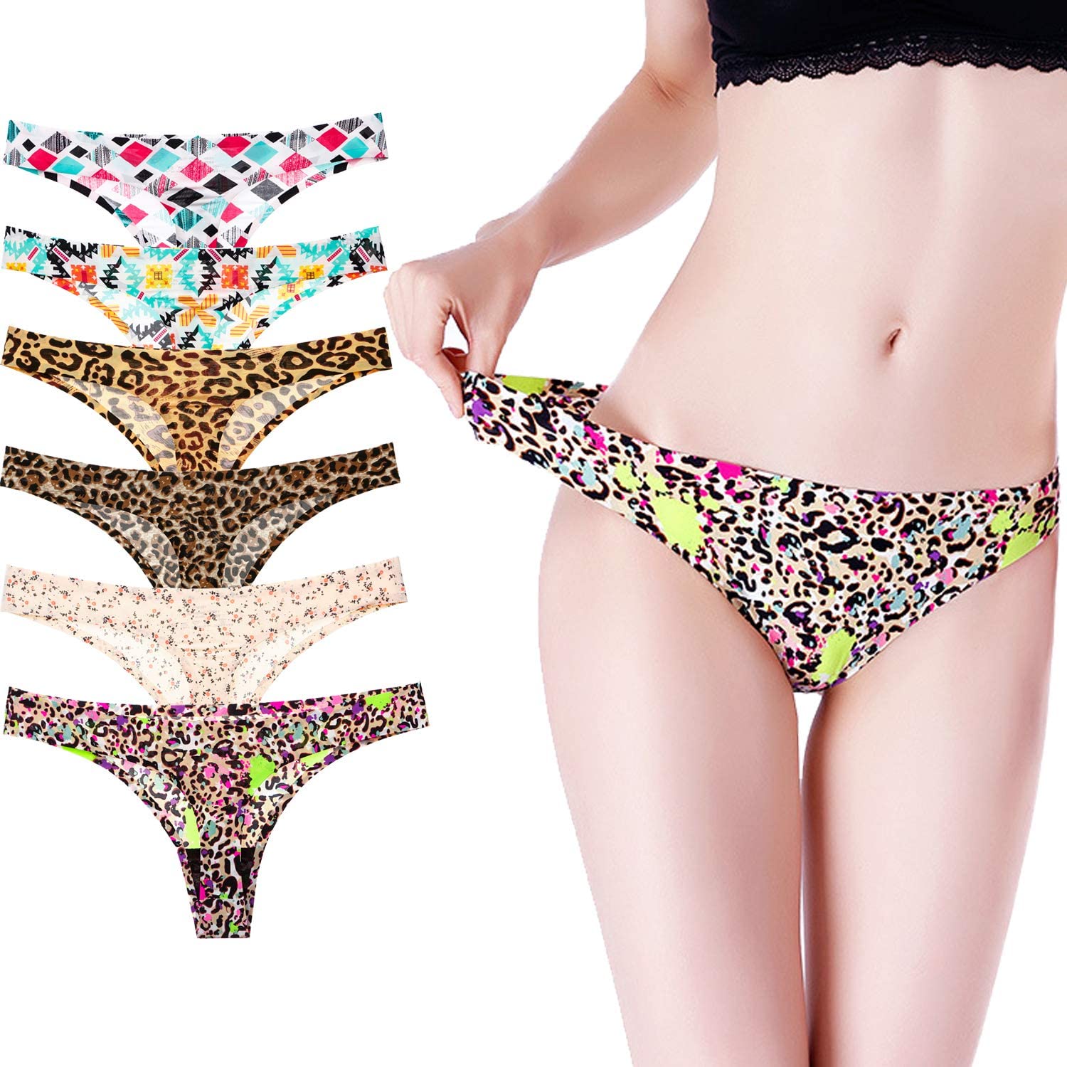 Price:$17.99    Seamless Thongs G Strings Silk Underwear for Women Sport Nylon T Back Breathable Cotton Panties Low Waist (6 Pack)  Clothing
