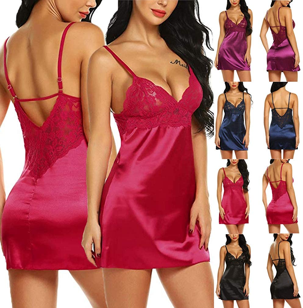 Price:$14.99 Maxx4Less Women Summer Sexy Lingerie Lace Patchwork Robe Baby Doll Nightdress Nightgown Sleepwear Chemise at Amazon Women’s Clothing store