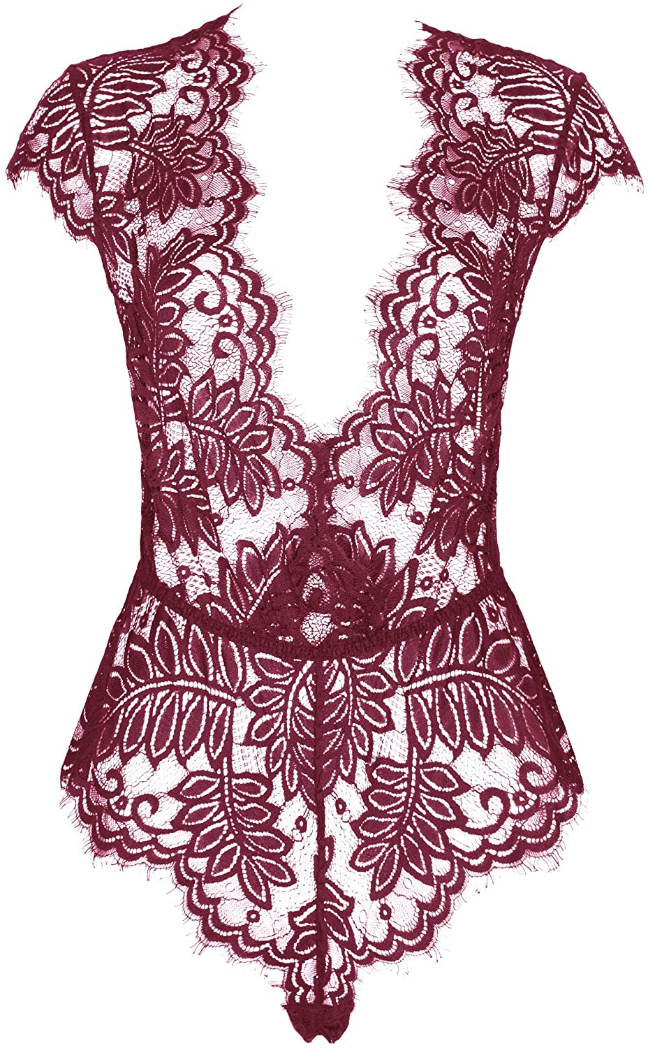 Price:$16.99 AvaLolita Women's Lingerie Floral Lace Bodysuit Deep V Babydoll XL Wine Red at Amazon Women’s Clothing store