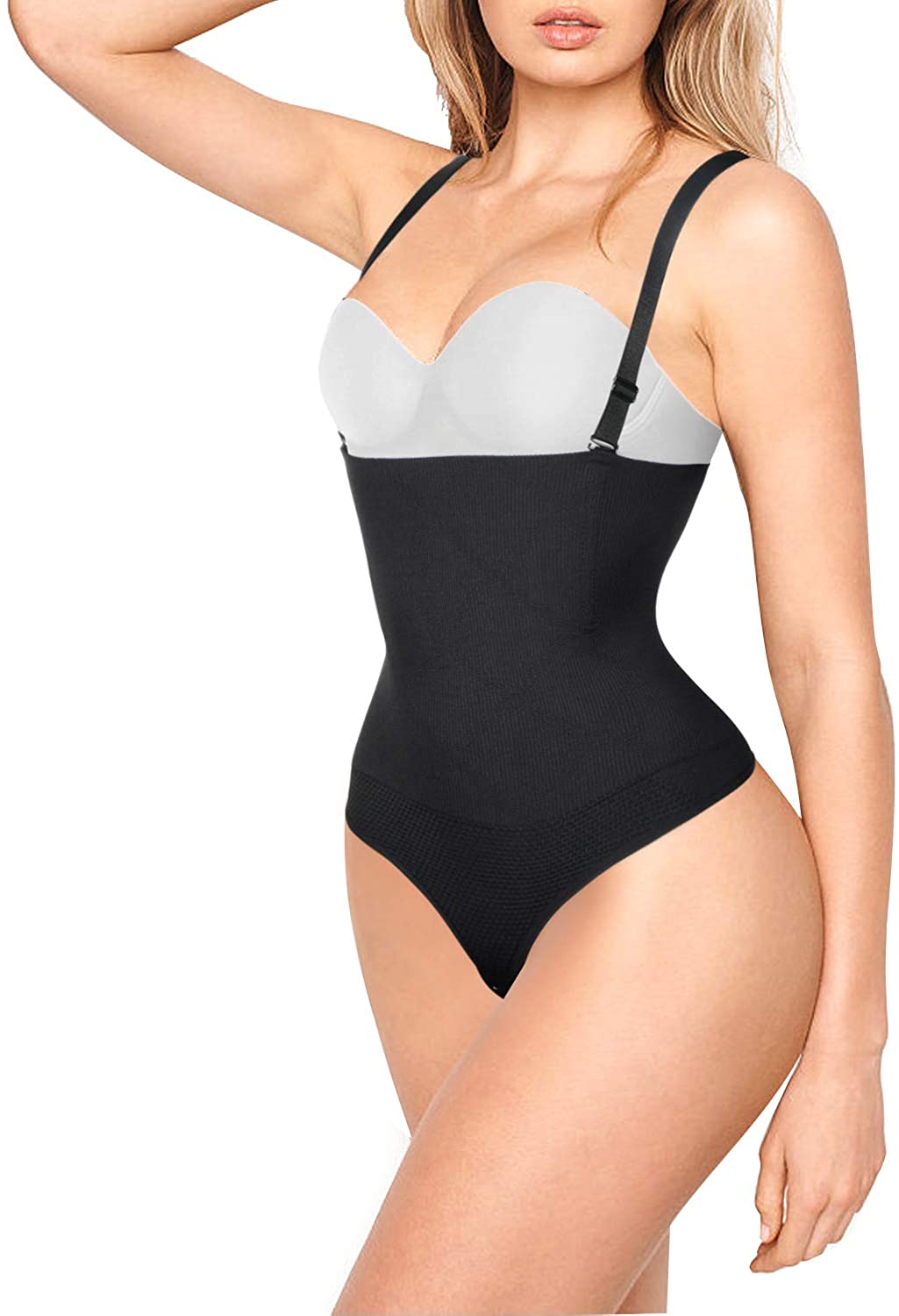 Price:$13.99 WANFISTO Thong Shapewear Bodysuit for Women Tummy Control Seamless Body Shaper Thong Underwear Girdle for Women at Amazon Women’s Clothing store