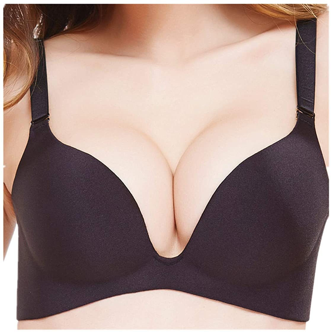 Price:$15.99 SEA BBOT Women Wireless Push Up Bra Seamless Deep V Soft Padded Everydays Bra at Amazon Women’s Clothing store