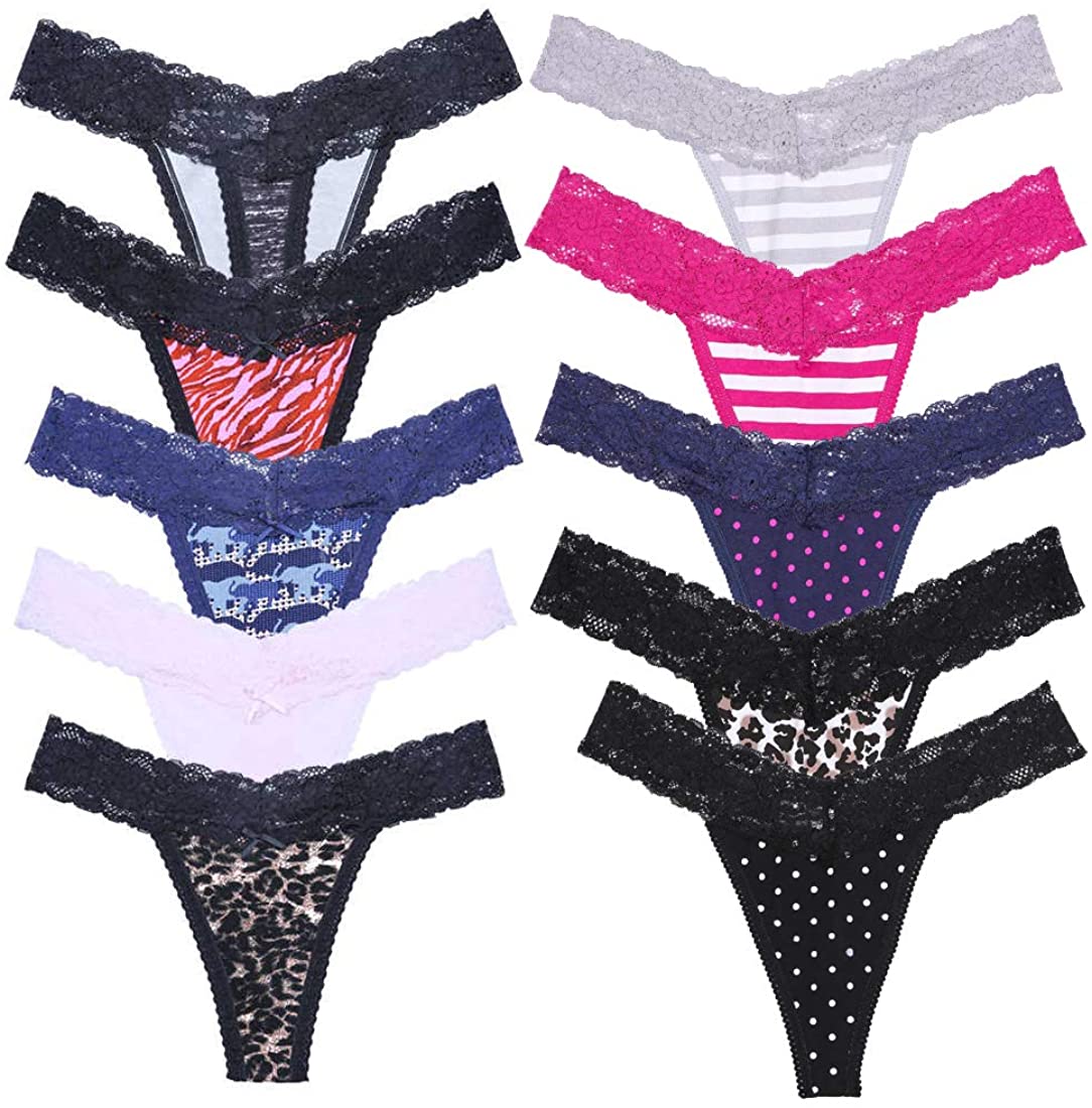 Price:$16.90    sesil 10-Pack Leopard Print Color Cotton Lace Thong Low Waist Yoga Sports Home Seamless Panties for Women  Clothing