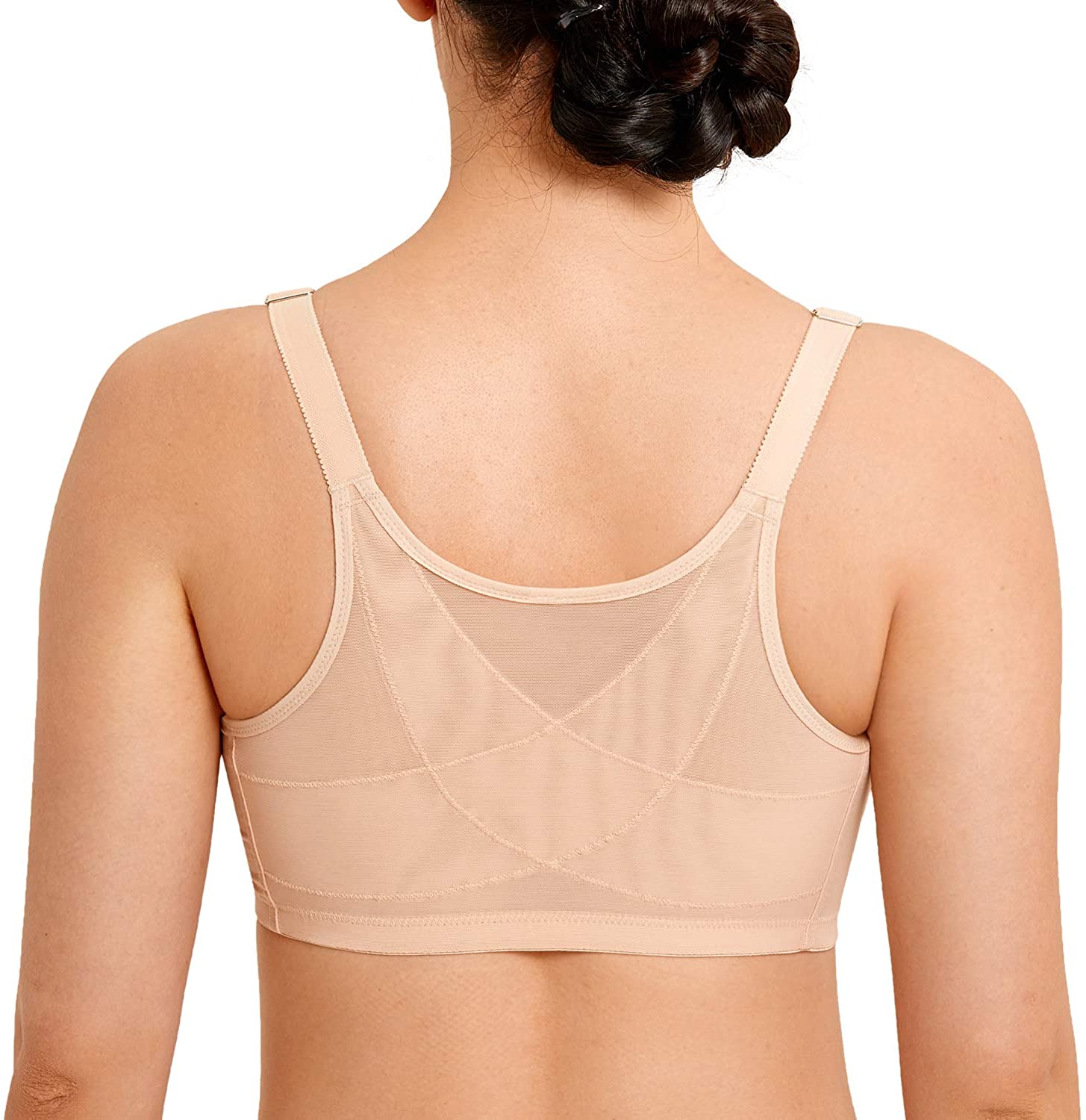 Price:$23.99 LAUDINE Women's Front Closure Lace Wireless Back Support Posture Bra at Amazon Women’s Clothing store