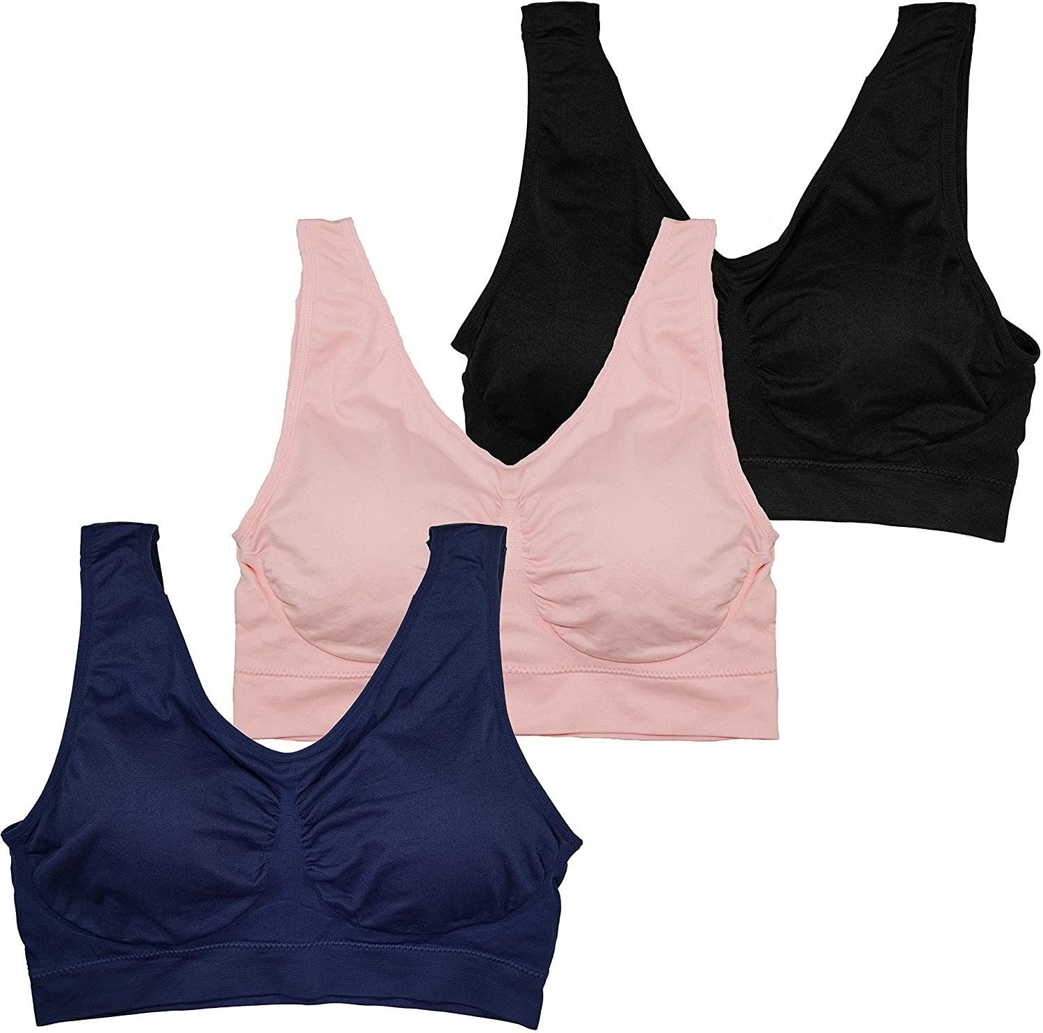 Price:$27.95 Stylzoo Women's Plus Size 3 Pack Seamless Wire Free Bra with Removable Pads at Amazon Women’s Clothing store