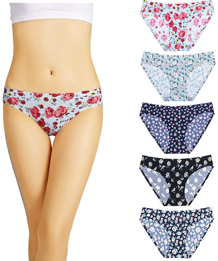 Price:$17.99 Morvia Seamless Women Bikinis Soft Stretch Panties Low Rise Hipsters Underwear Floral Pattern Multi-Pack at Amazon Women’s Clothing store