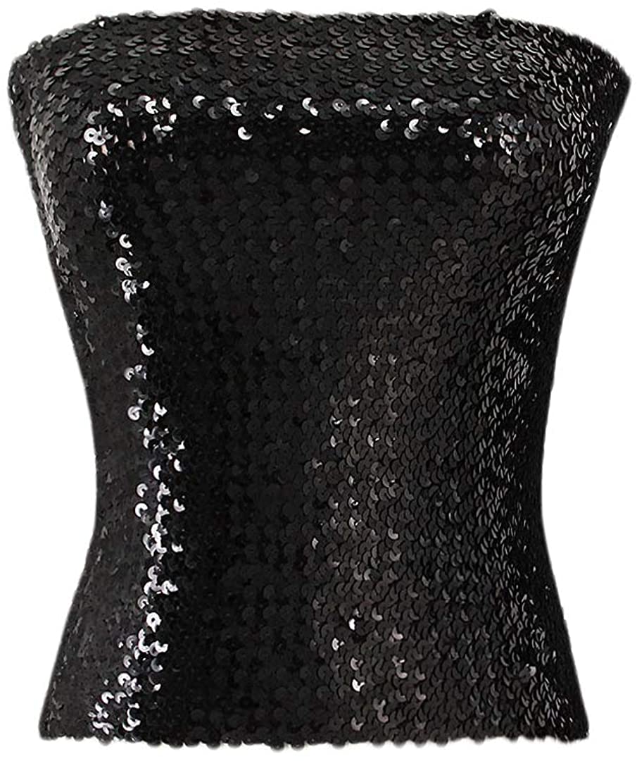 Price:$7.99 Hoohu Women's Sexy Fashion Glitter Sequin Stretchy Strapless Seamless No-Padded Wrapped Chest Bandeau Tube Top Bra at Amazon Women’s Clothing store