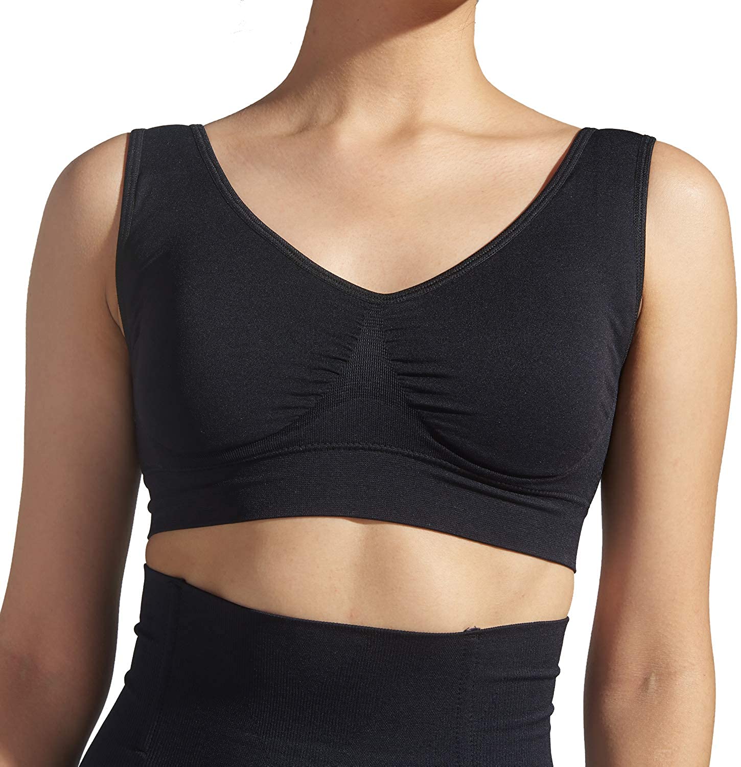 Price:$9.99 HAPPY FEATHER Women Seamless Comfortable Wireless Sleep Bra with Removable Pads, Sport Bras, Yoga Bras at Amazon Women’s Clothing store