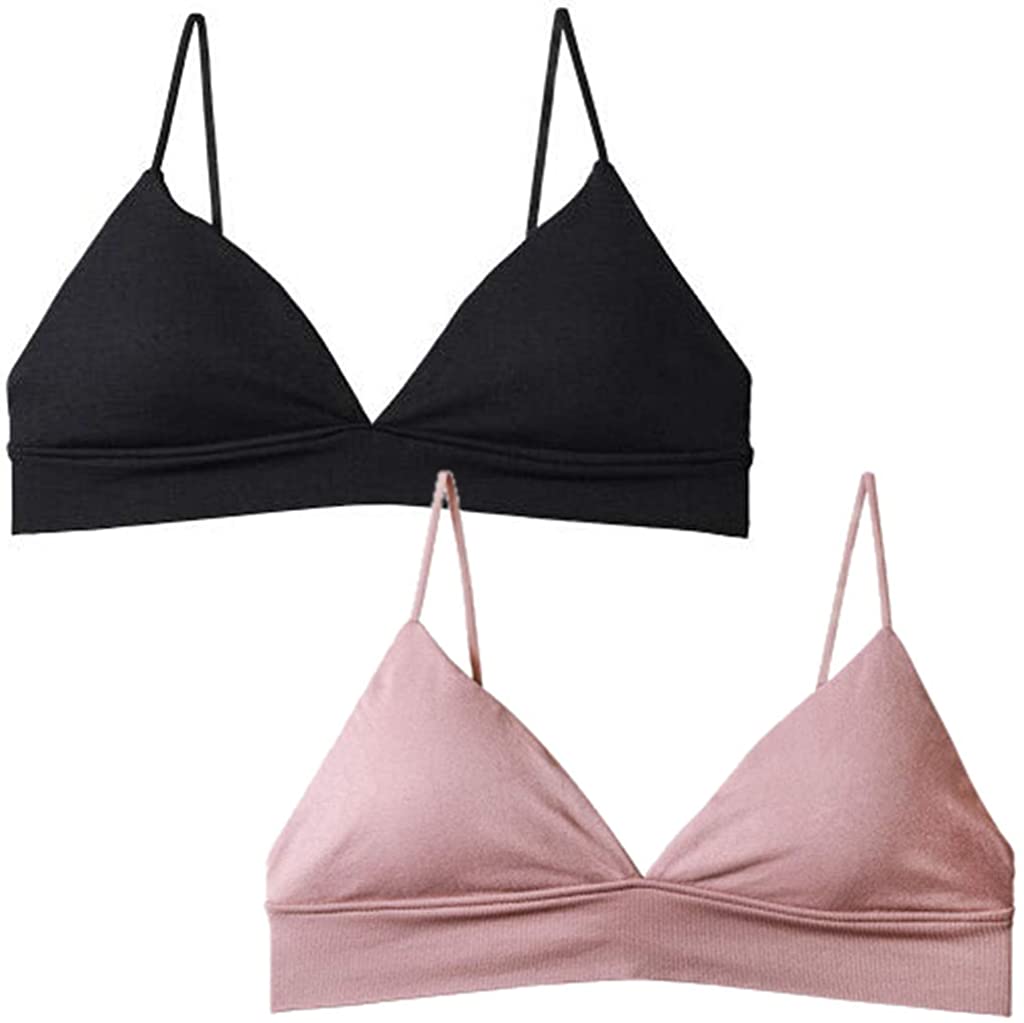 Price:$18.98 Peachat Bralettes for Women Skinny Strap Non Adjustable Triangle Bralette V Neck Pullover Removable Padded Wire Free (2 Pack(Black, Mountbatten Pink), L) at Amazon Women’s Clothing store