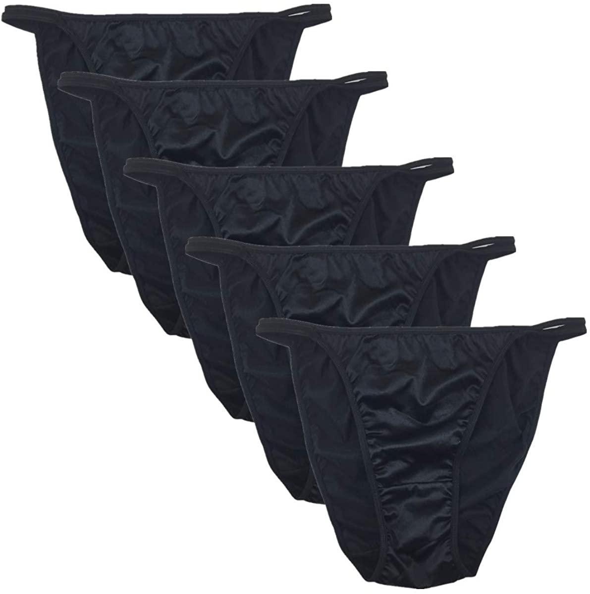 Price:$18.66 Colorful Star 5 Pack Women's Sexy Satin String Bikini Underwear Shine Smooth Underwear, Black Color at Amazon Women’s Clothing store