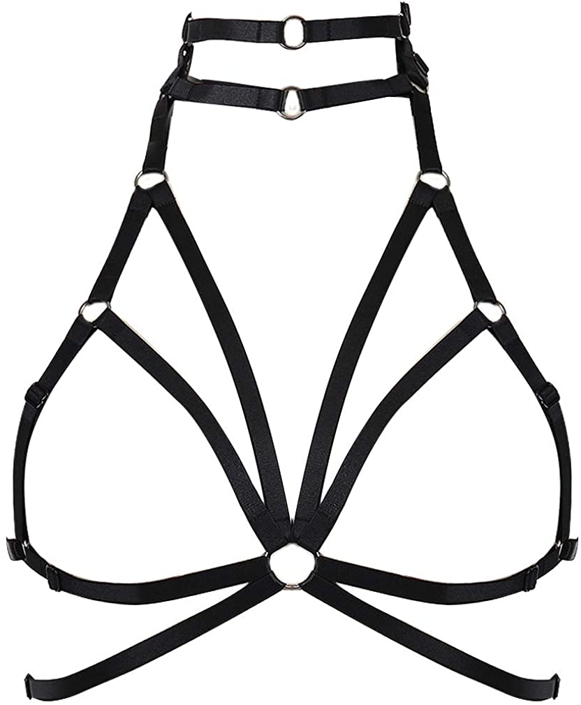Price:$18.99    Female Body Harness Bra Punk Goth Adjustable Size Large Size Carnival Photography Party Festival (Black)  Clothing