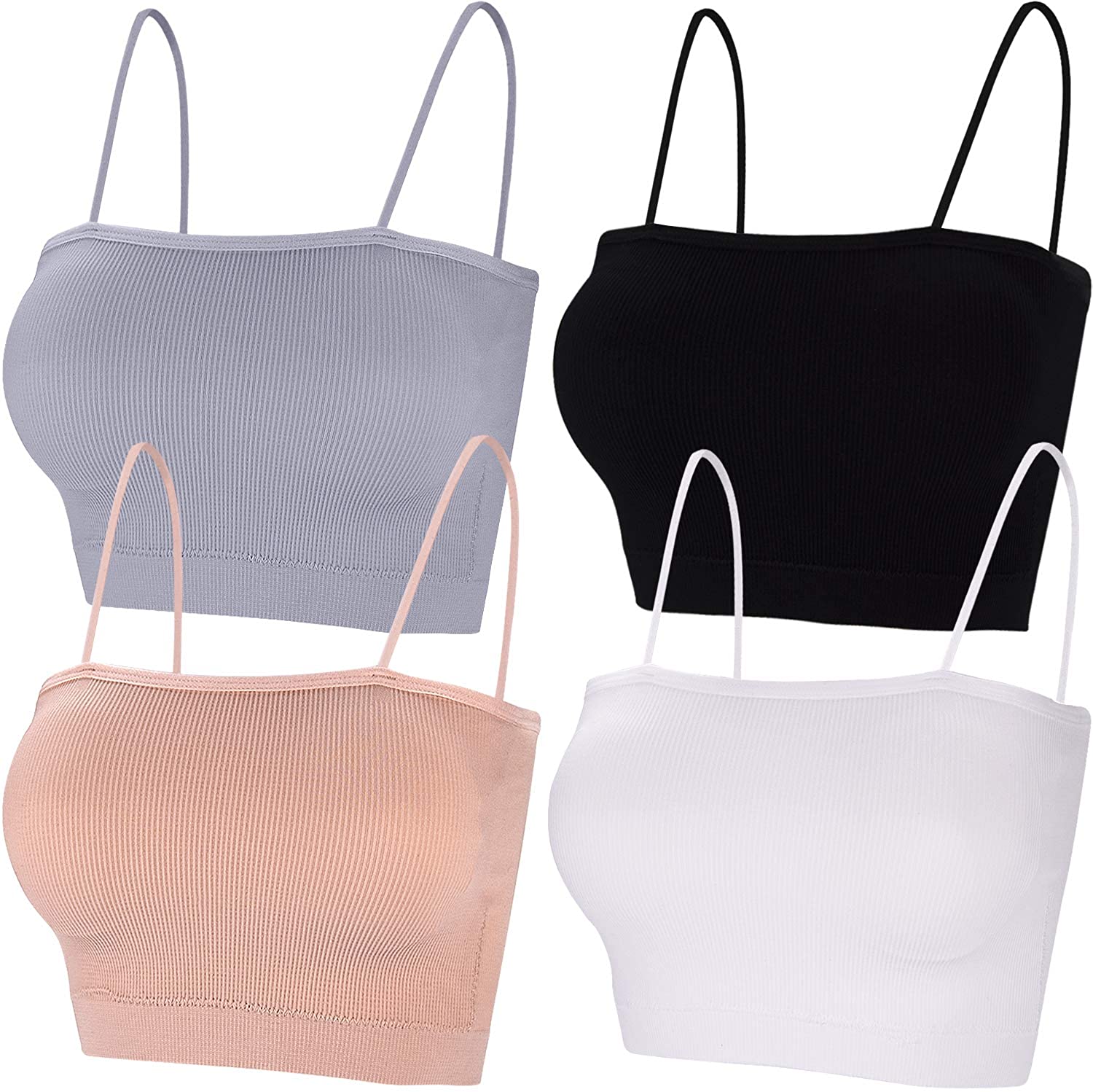Price:$13.99 BQTQ 4 Pcs Tube Top with Straps Removable Pads Crop Top Tank Bra for Women Girls at Amazon Women’s Clothing store