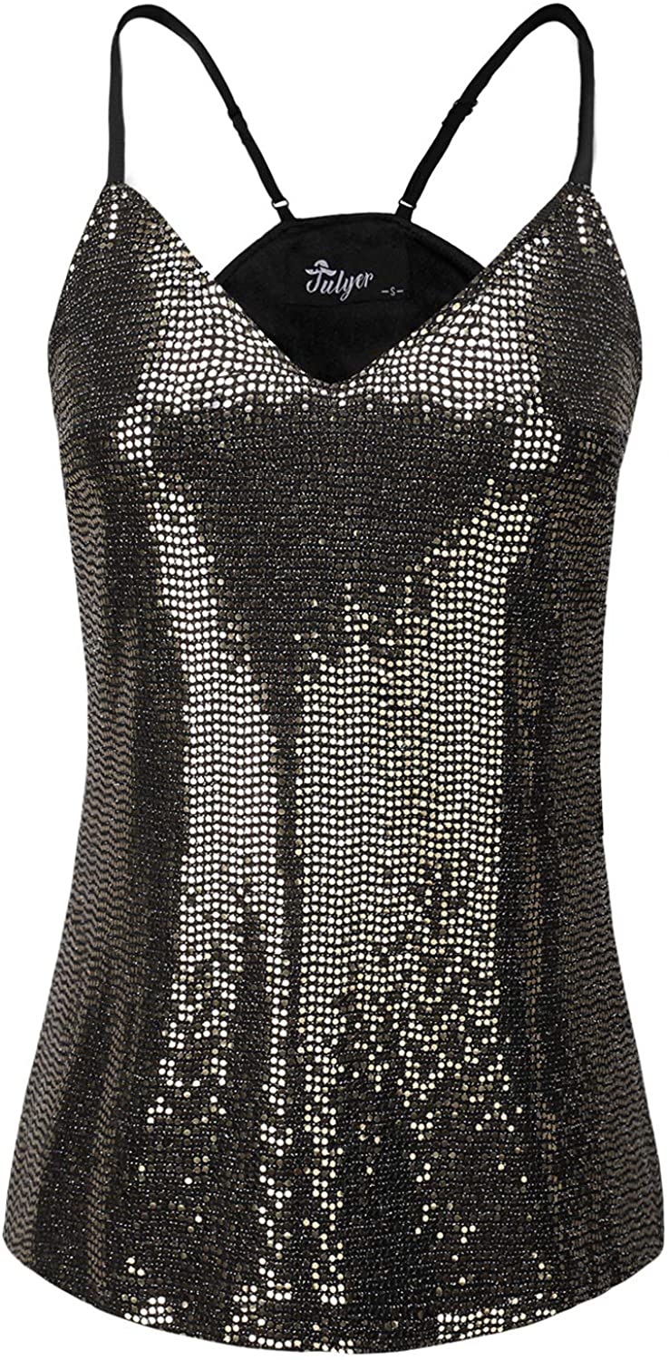 Price:$25.99    JULYER Women’s Sequin Camisole, Shiny Tank Top, Spaghetti Strap (1-Black, Medium)  Clothing
