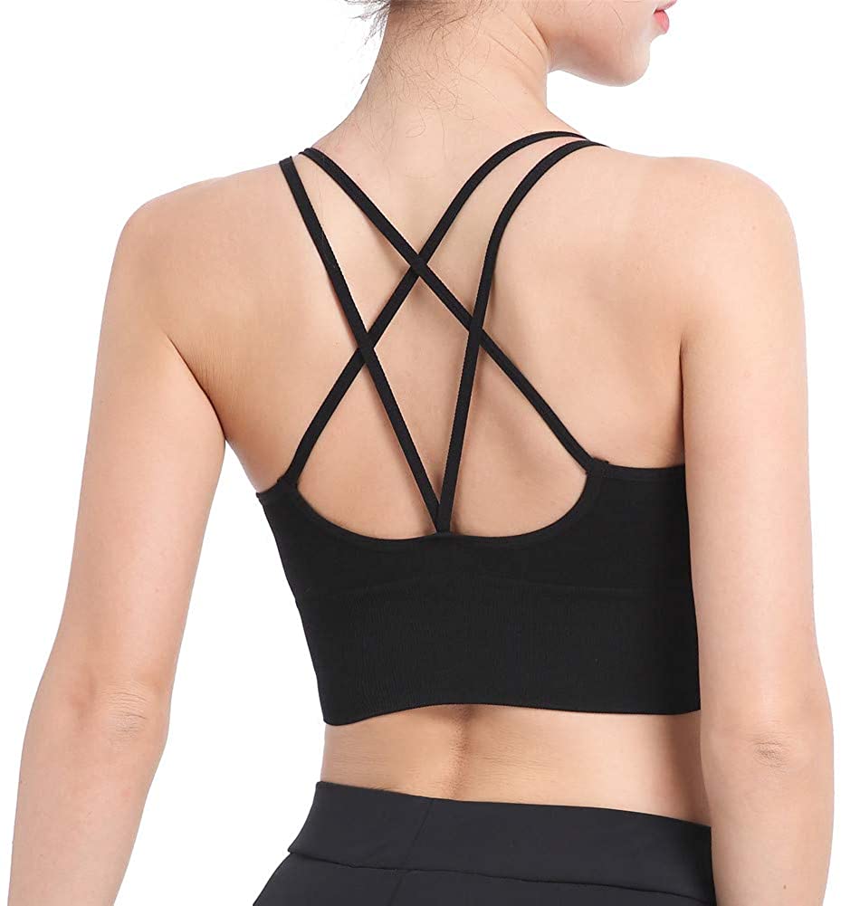 Price:$13.99 Burpada Strappy Sports Bra Sexy Cross Back Wirefree Padded Workout Yoga Bras at Amazon Women’s Clothing store