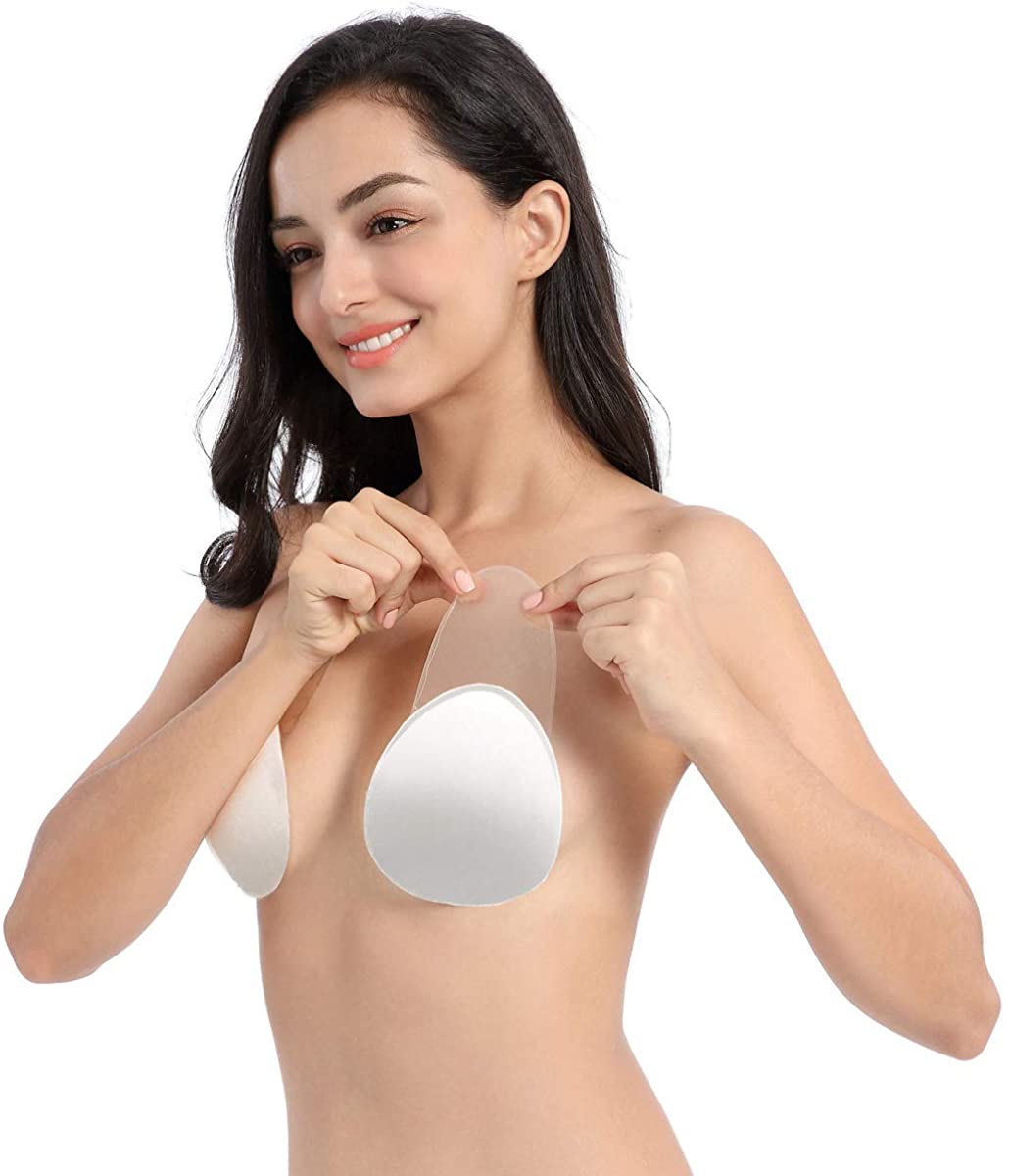 Price:$15.99 DHCare Strapless Backless Bra, Breast Lift Tape, Reusable Nippleless Covers Invisible Sticky Bras for Women Push Up White at Amazon Women’s Clothing store