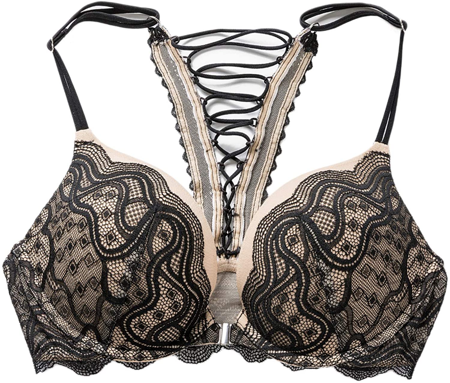 Price:$21.99 DOBREVA Women's Racerback Push up Front Closure Plunge Underwire Bra Add 2 Cup at Amazon Women’s Clothing store