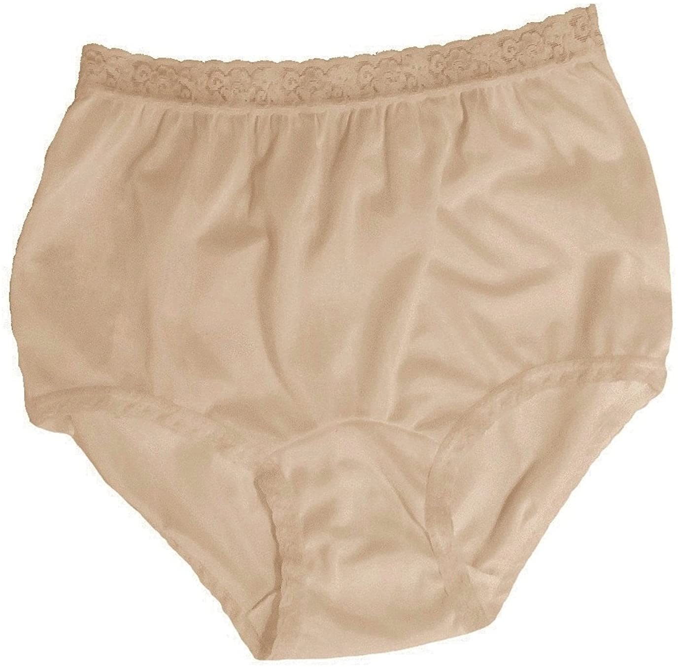 Price:$16.00 Women's Beige Nylon Lace Trim Panties Size 6 (3-Pack) at Amazon Women’s Clothing store