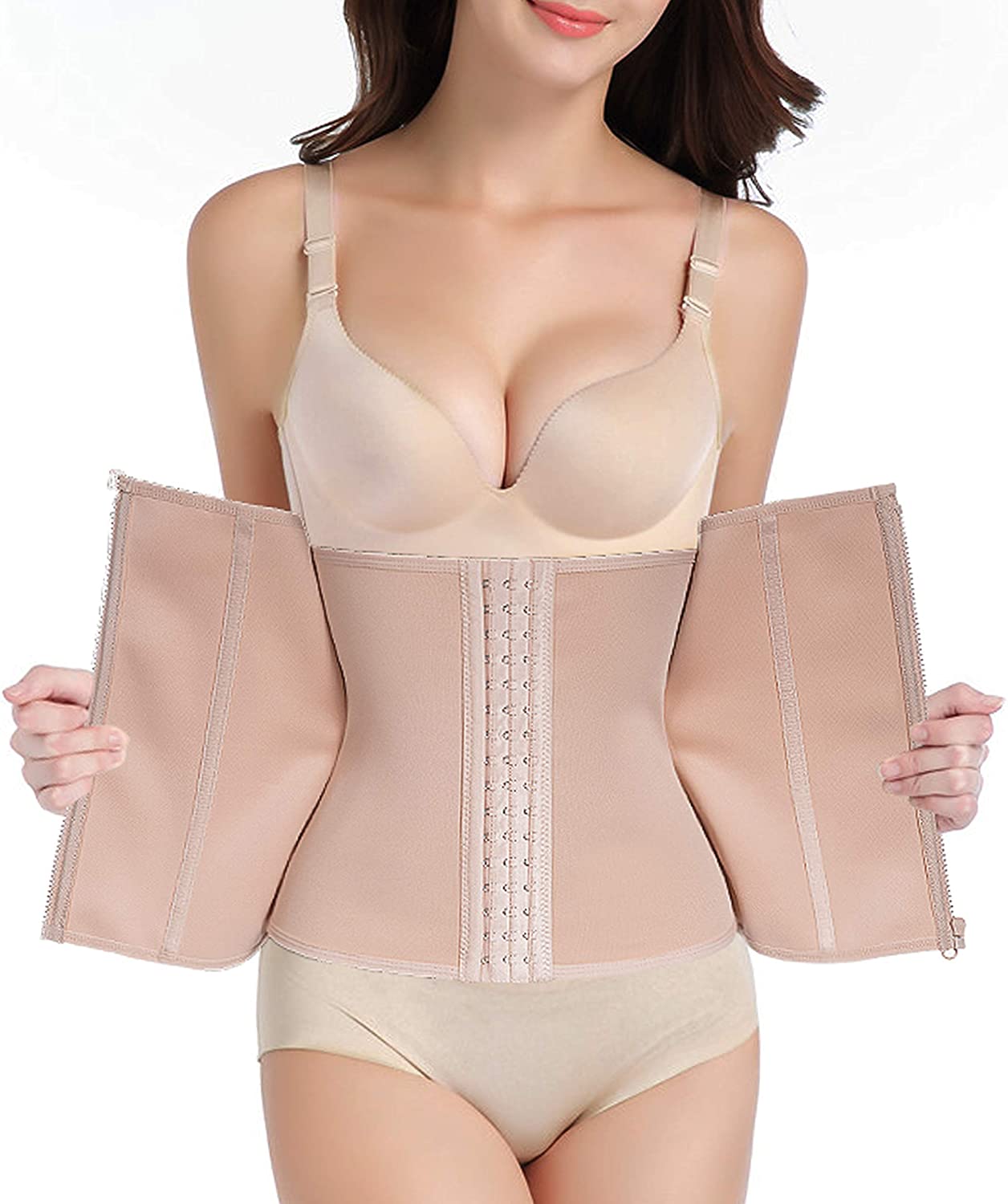 Price:$19.99 RAINA Waist Trainer Corset for Tummy Fat Burning weightloss Double Control Body Shapewear with Zipper & Hook at Amazon Women’s Clothing store
