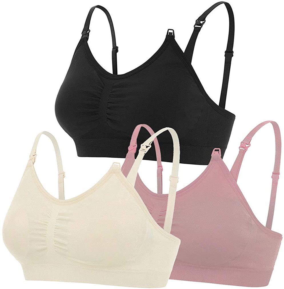 Price:$26.00 Nursing Bras, Maternity Breastfeeding Intimates, Seamless 3 Pack (Grey/Pink/Sand, X-Large) at Amazon Women’s Clothing store