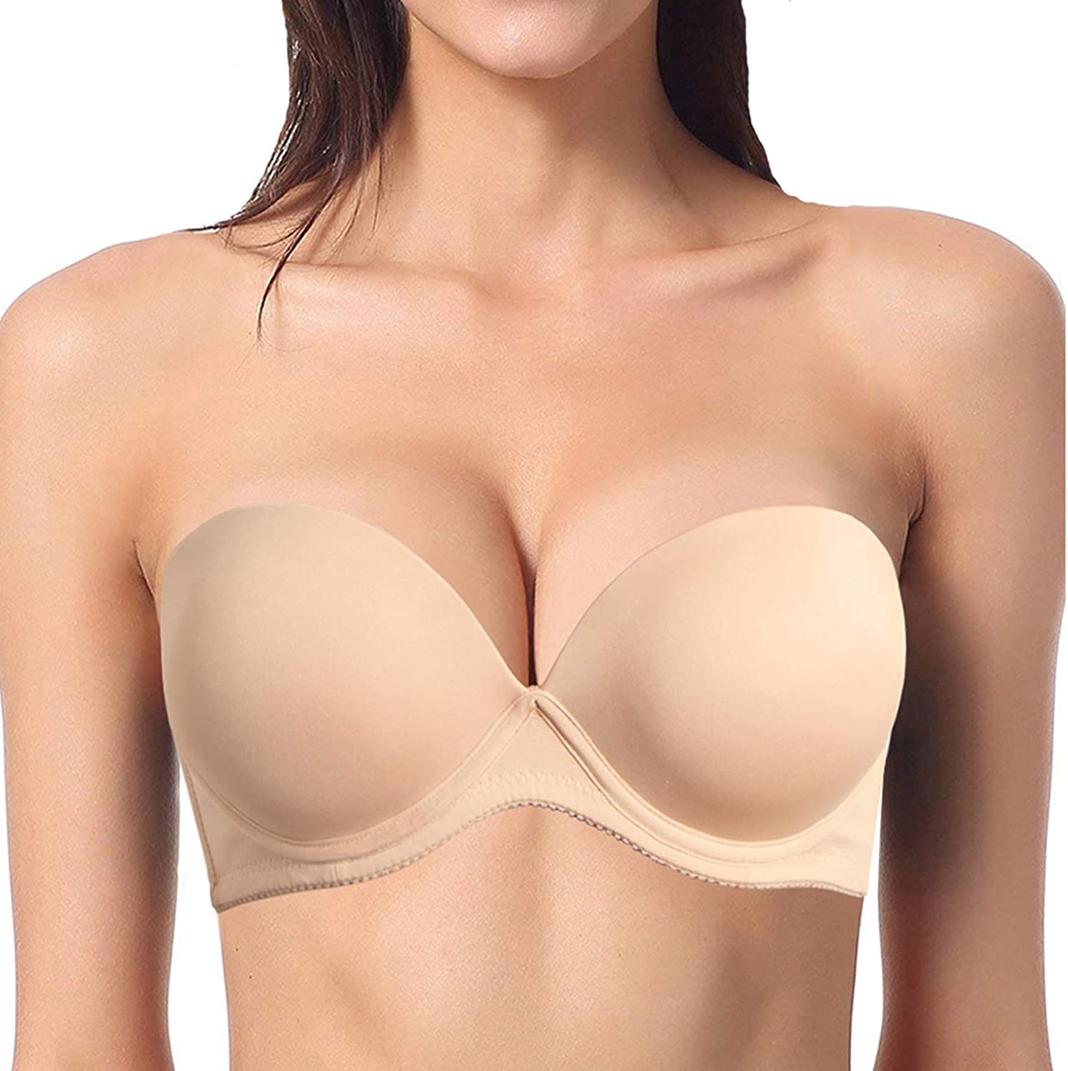 Price:$18.99 YBCG Push up Strapless Convertible Thick Padded Underwire Supportive Bra for Women's Wedding, 42A Nude at Amazon Women’s Clothing store