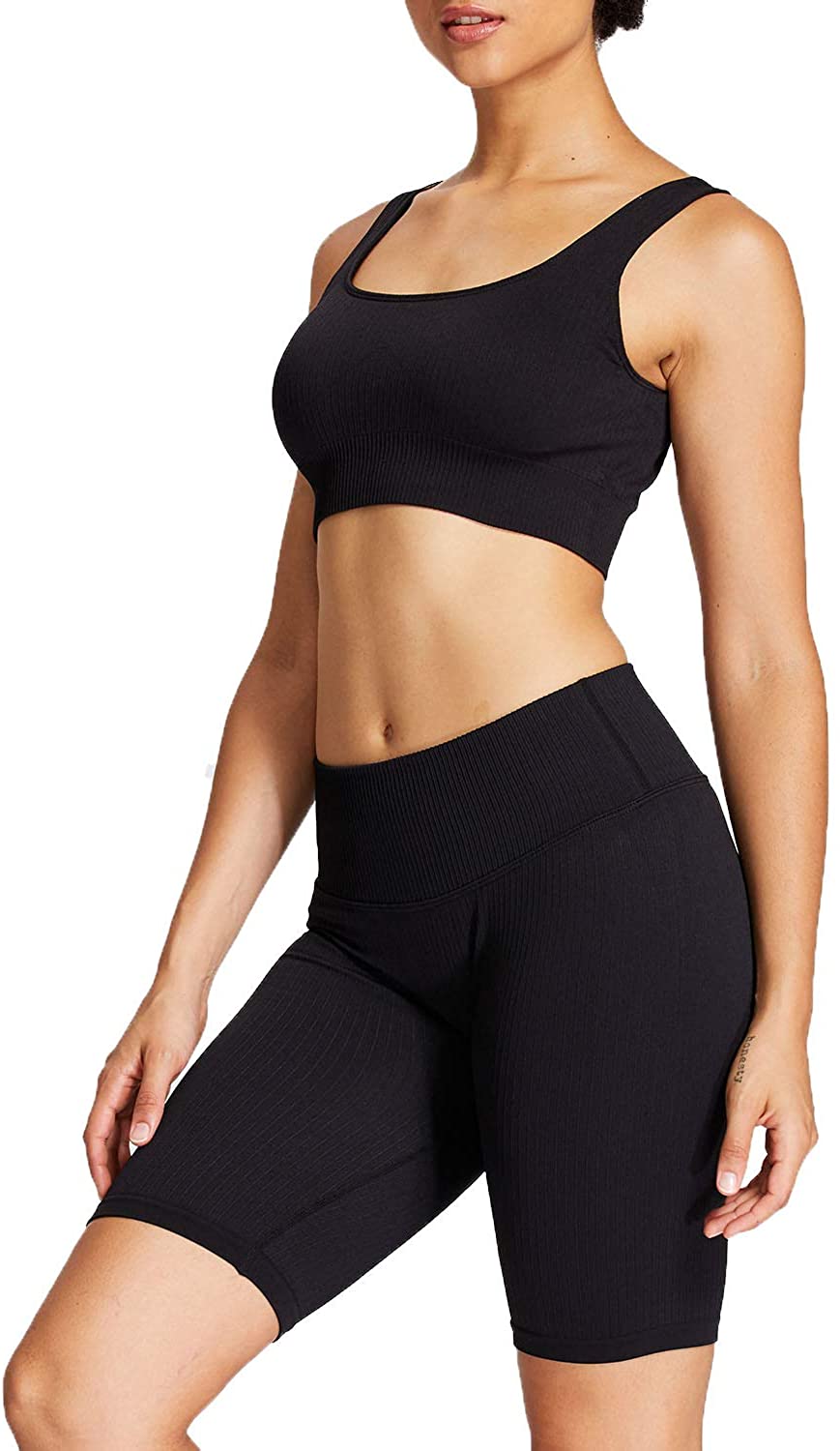 Price:$29.99 Aoxjox Yoga Two Piece Outfits for Women Set, Workout Mid Waisted Ribbed Seamless Biker Shorts and Sports Bra Set Gym Clothes at Amazon Women’s Clothing store