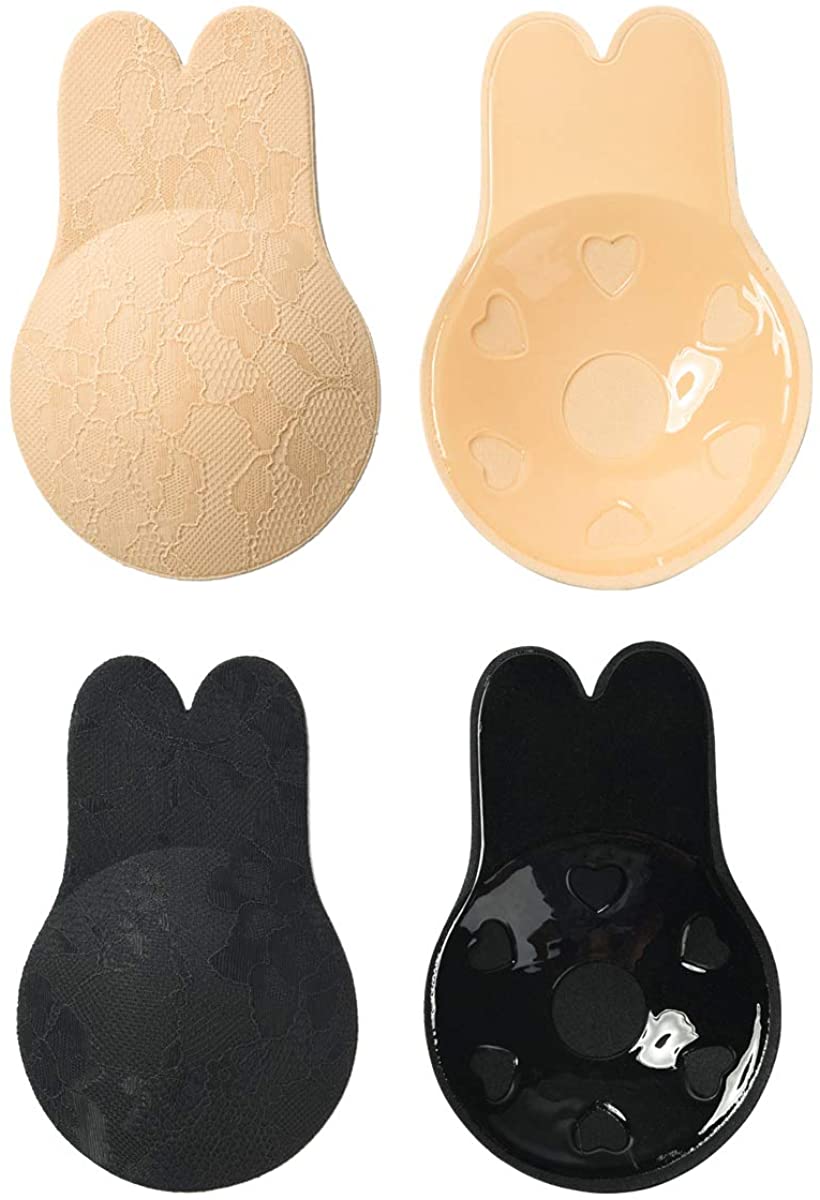 Price:$4.99 ShinyStar Invisible Adhesive Bra, 2 Pairs Silicone Nippleless Covers Backless Strapless Rabbit Ear, Beige and Black at Amazon Women’s Clothing store