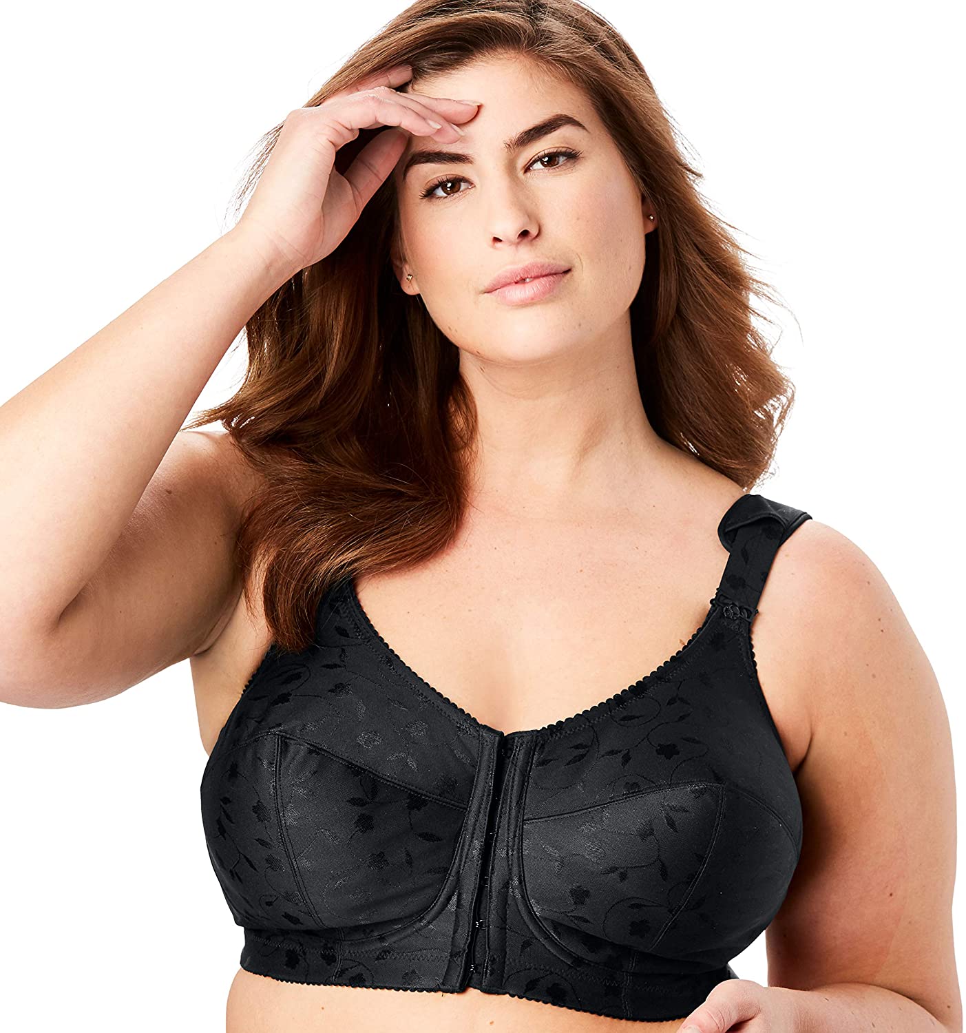 Price:$30.00 Elila Women's Plus Size Jacquard Front-Close Wireless Bra at Amazon Women’s Clothing store