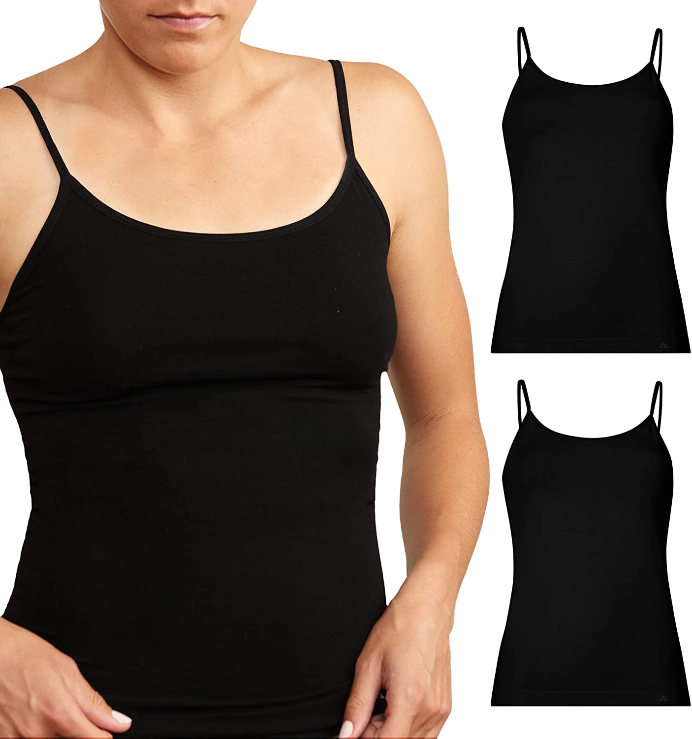 Price:$26.95 DANISH ENDURANCE Seamless Bamboo Tank Top for Women with Adjustable Straps, 2 Pack Black Nude Blue at Amazon Women’s Clothing store